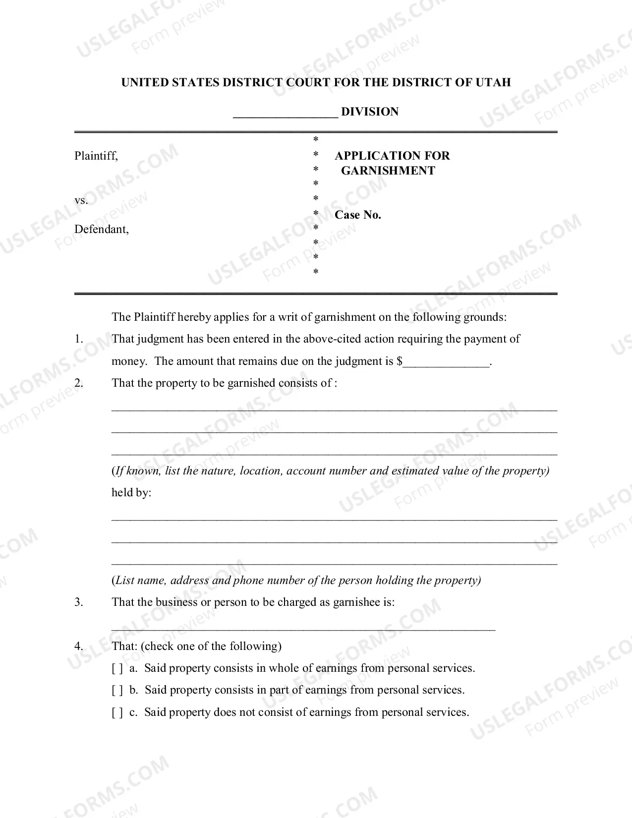 Preview Garnishment Packet - Personal Service