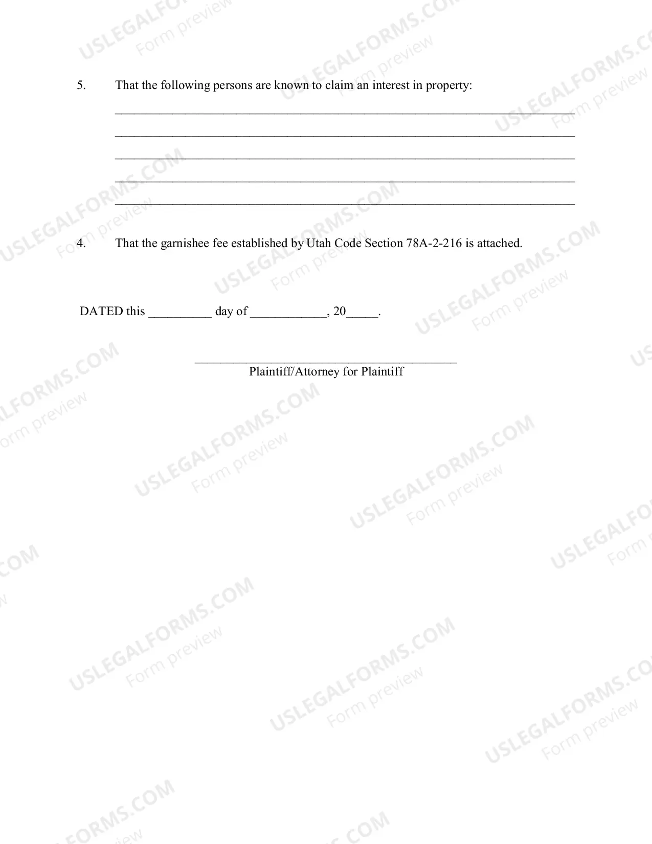 Preview Garnishment Packet - Personal Service