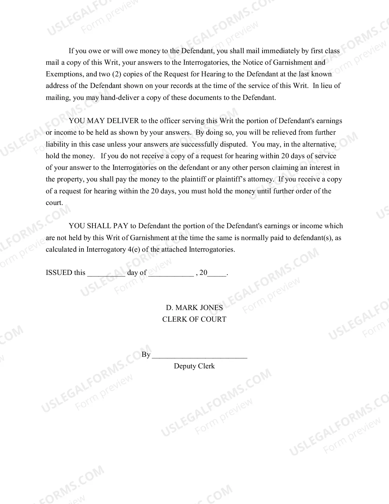 Preview Garnishment Packet - Personal Service