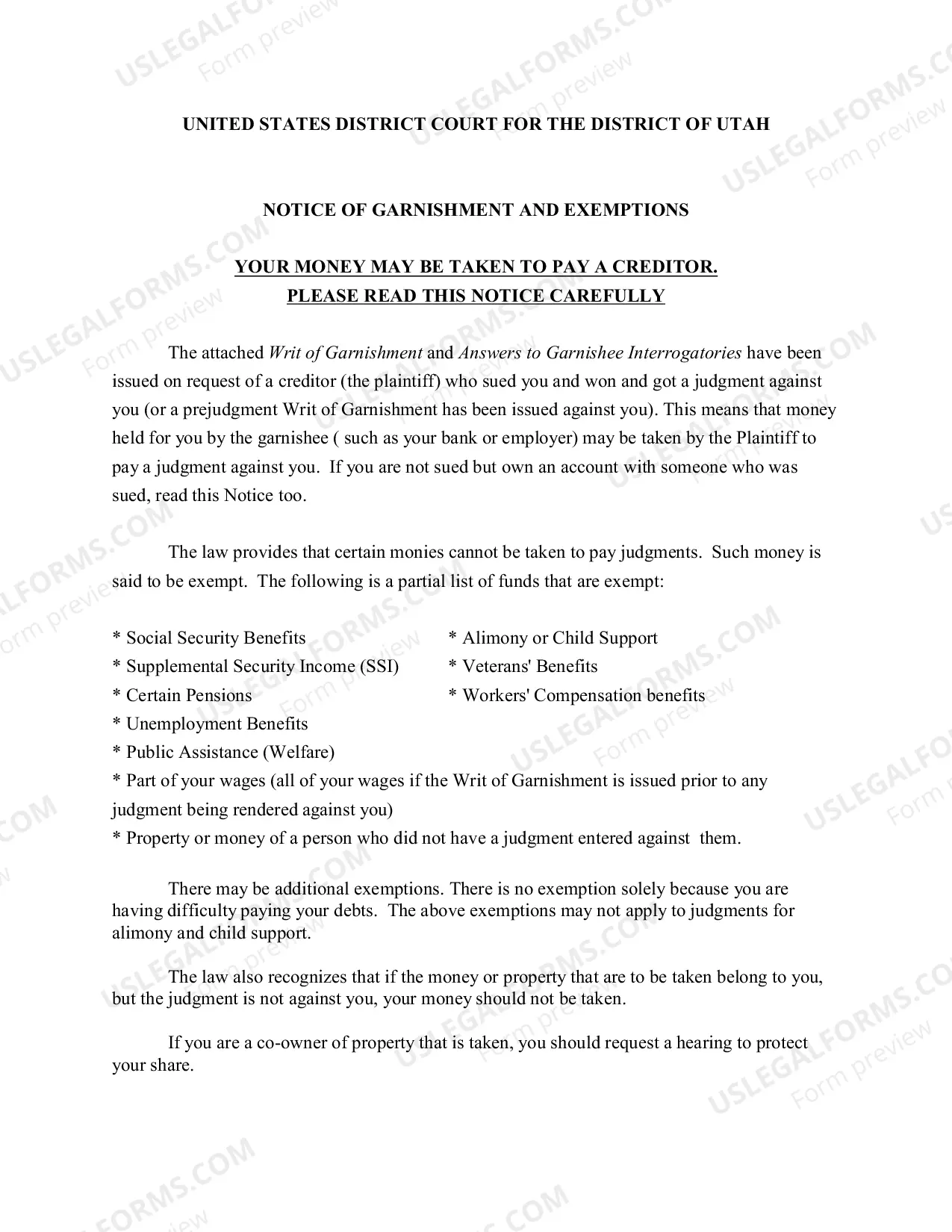 Preview Garnishment Packet - Personal Service