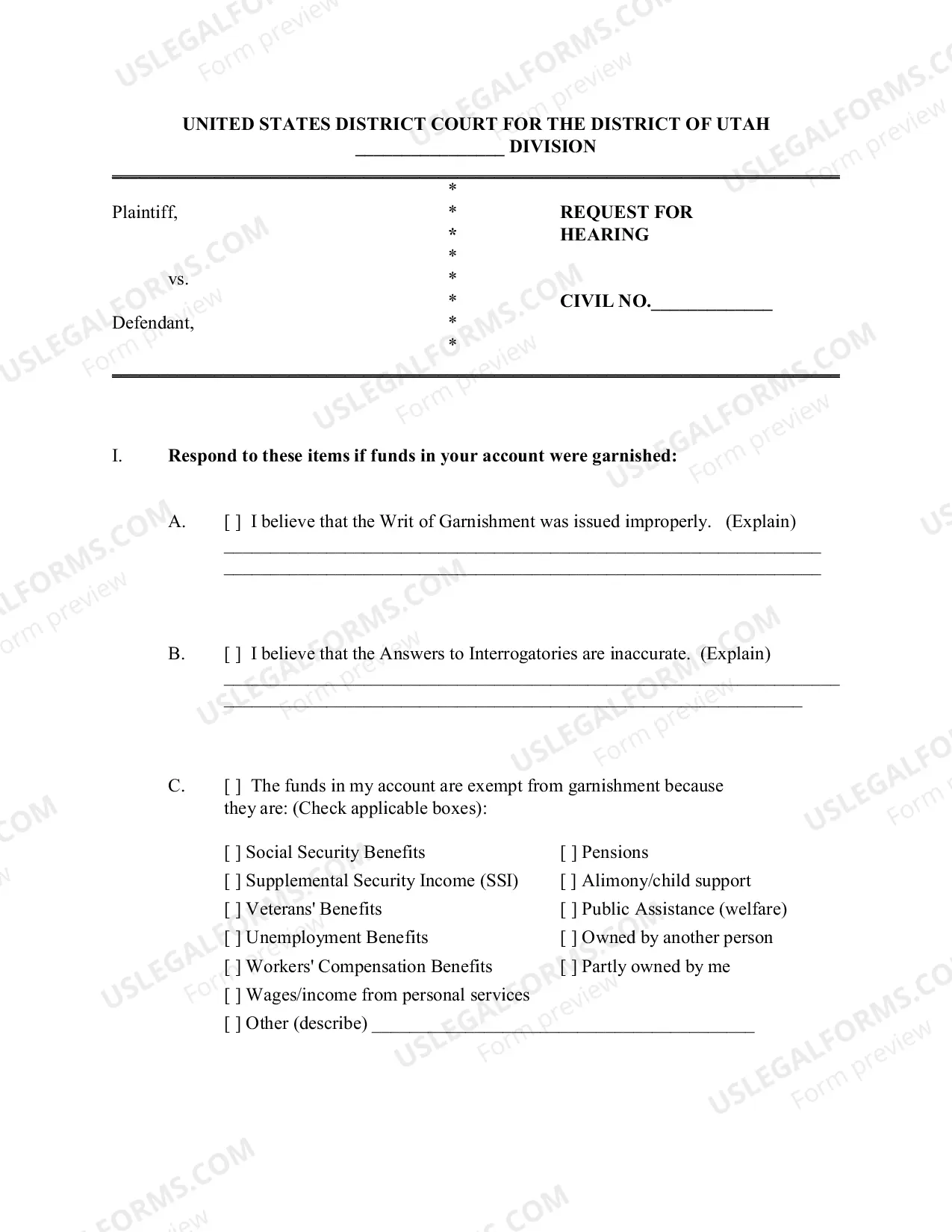 Preview Garnishment Packet - Personal Service