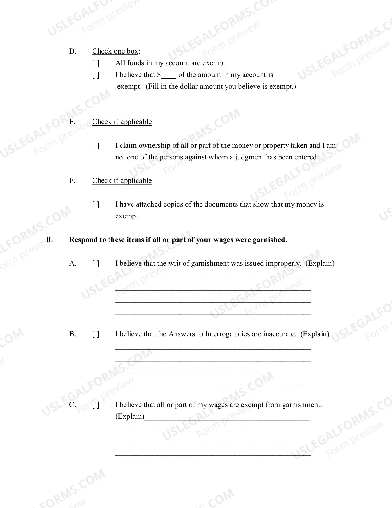 Preview Garnishment Packet - Personal Service