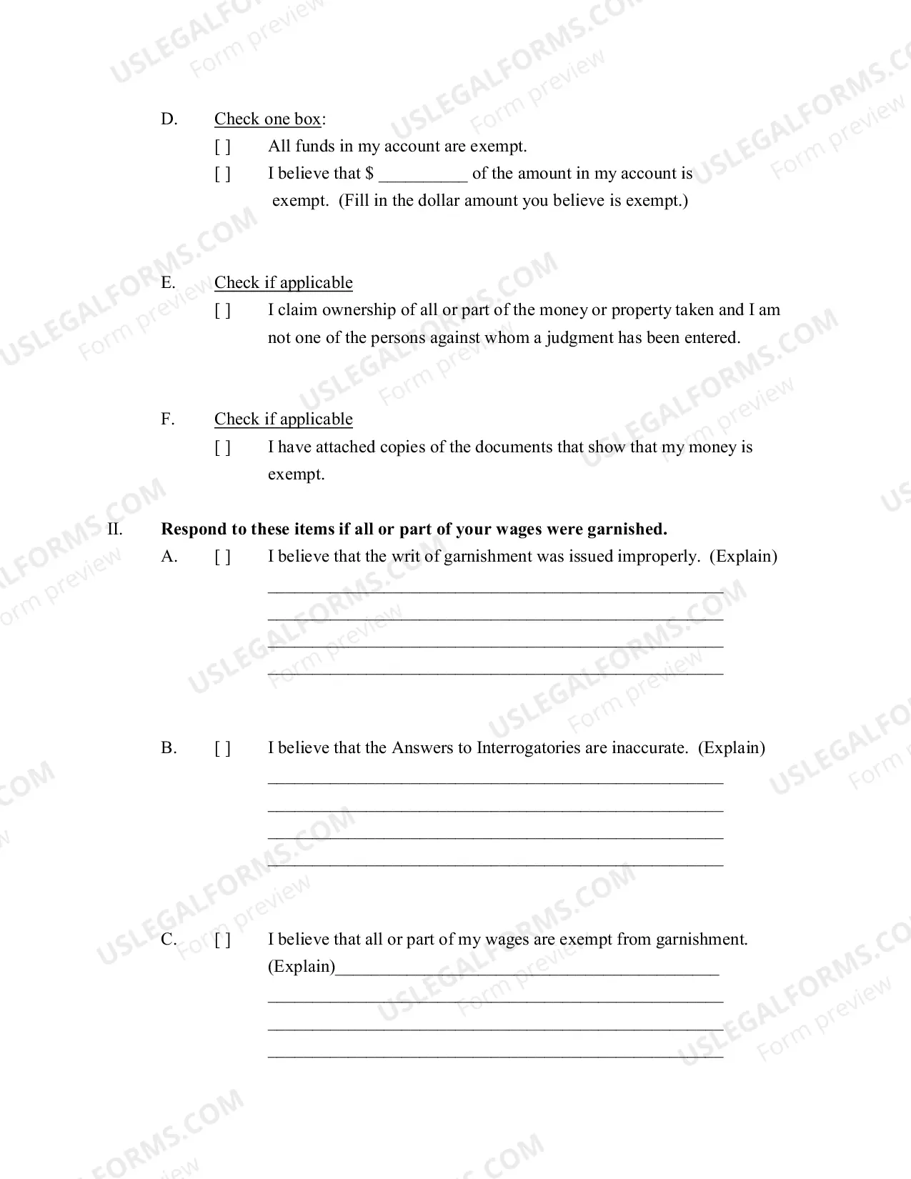Preview Garnishment Packet - Not Personal Service