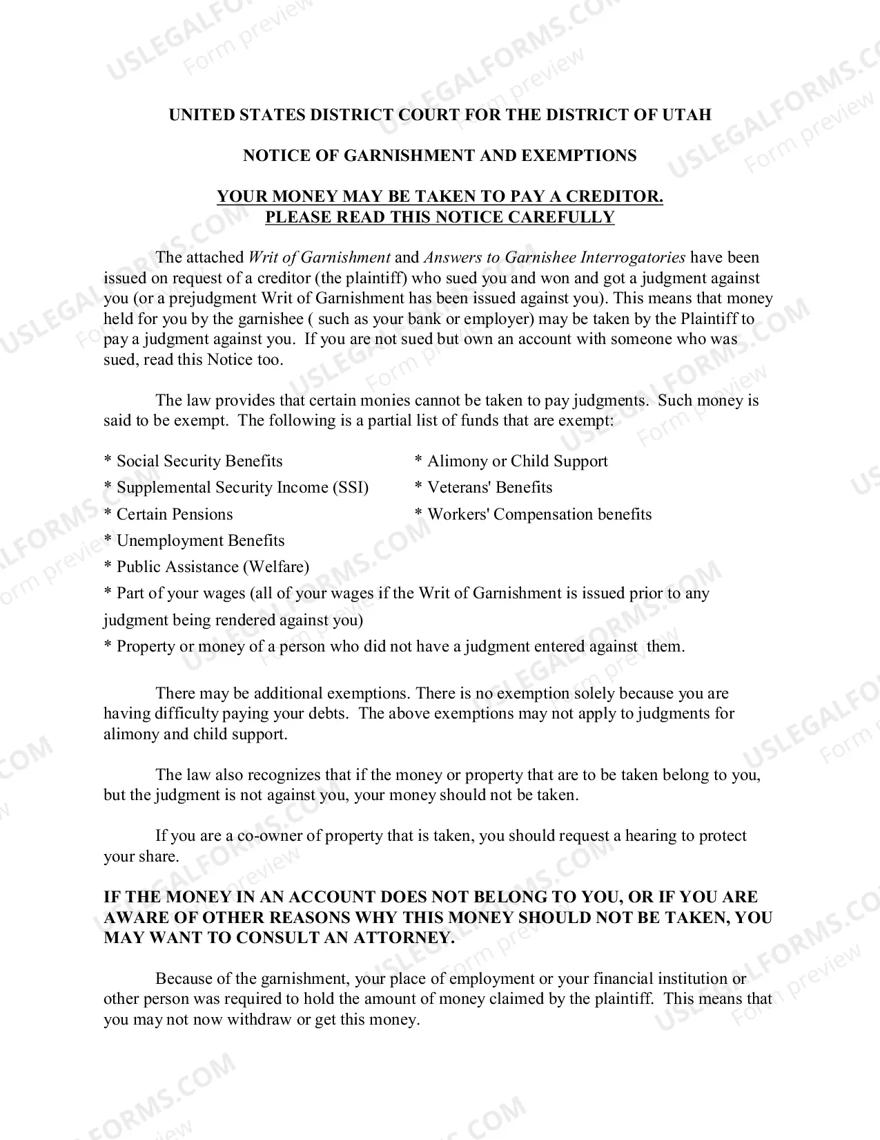 Preview Garnishment Packet - Not Personal Service