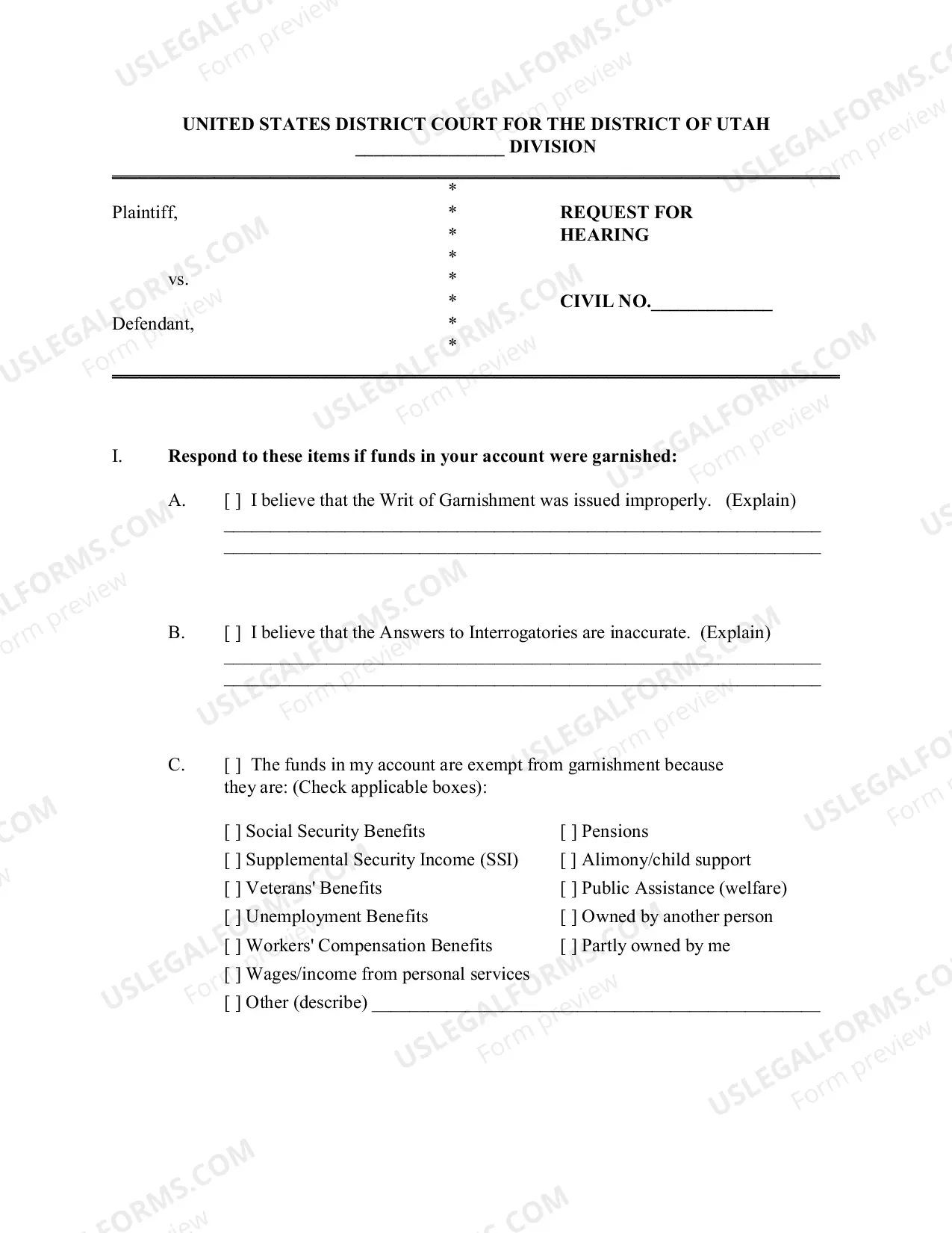 Preview Garnishment Packet - Not Personal Service