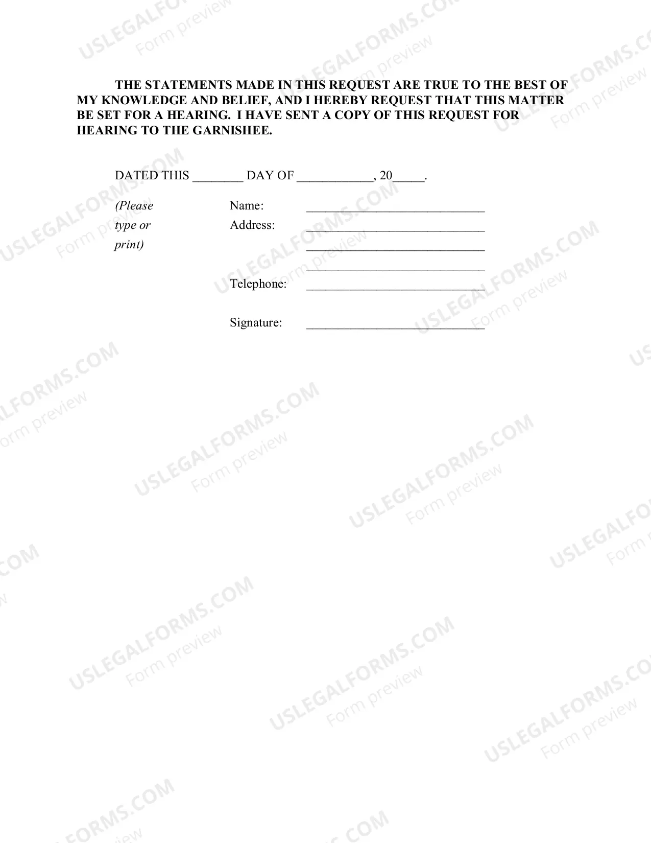 Preview Garnishment Packet -Personal Service