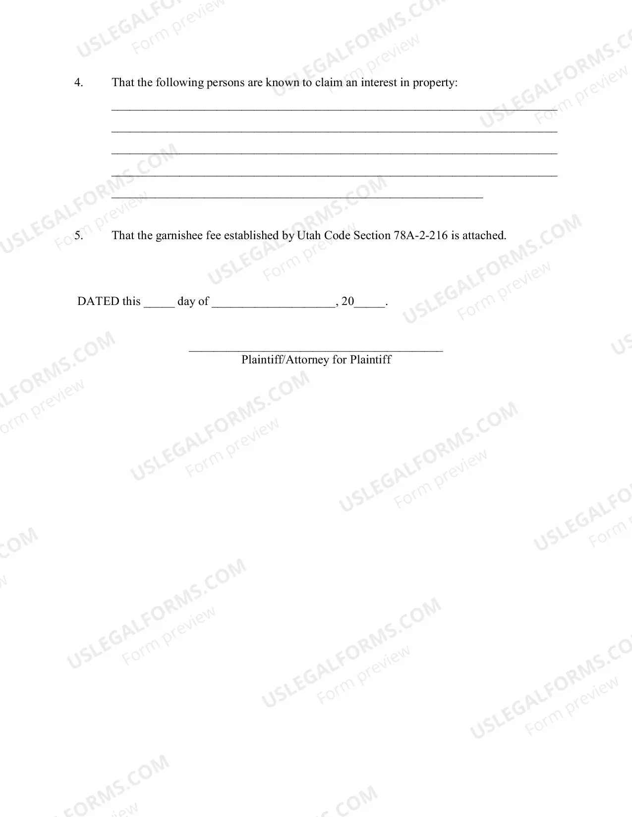 Preview Garnishment Packet -Personal Service