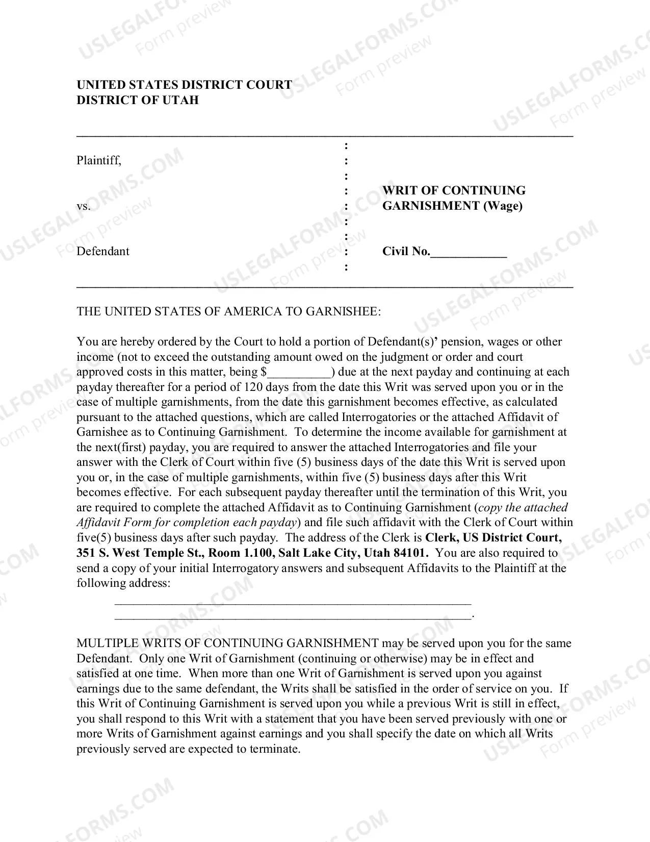 Preview Garnishment Packet -Personal Service
