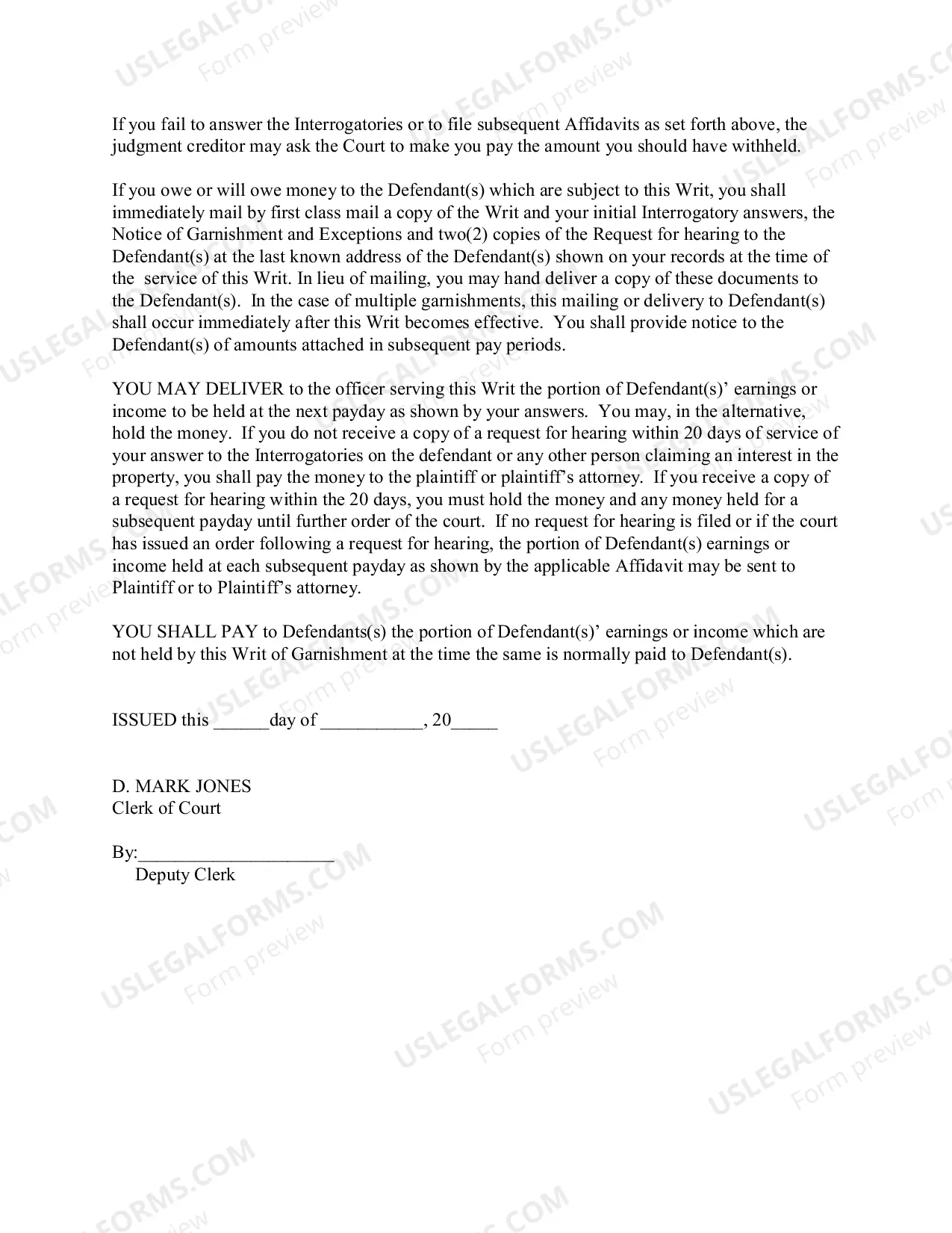 Preview Garnishment Packet -Personal Service