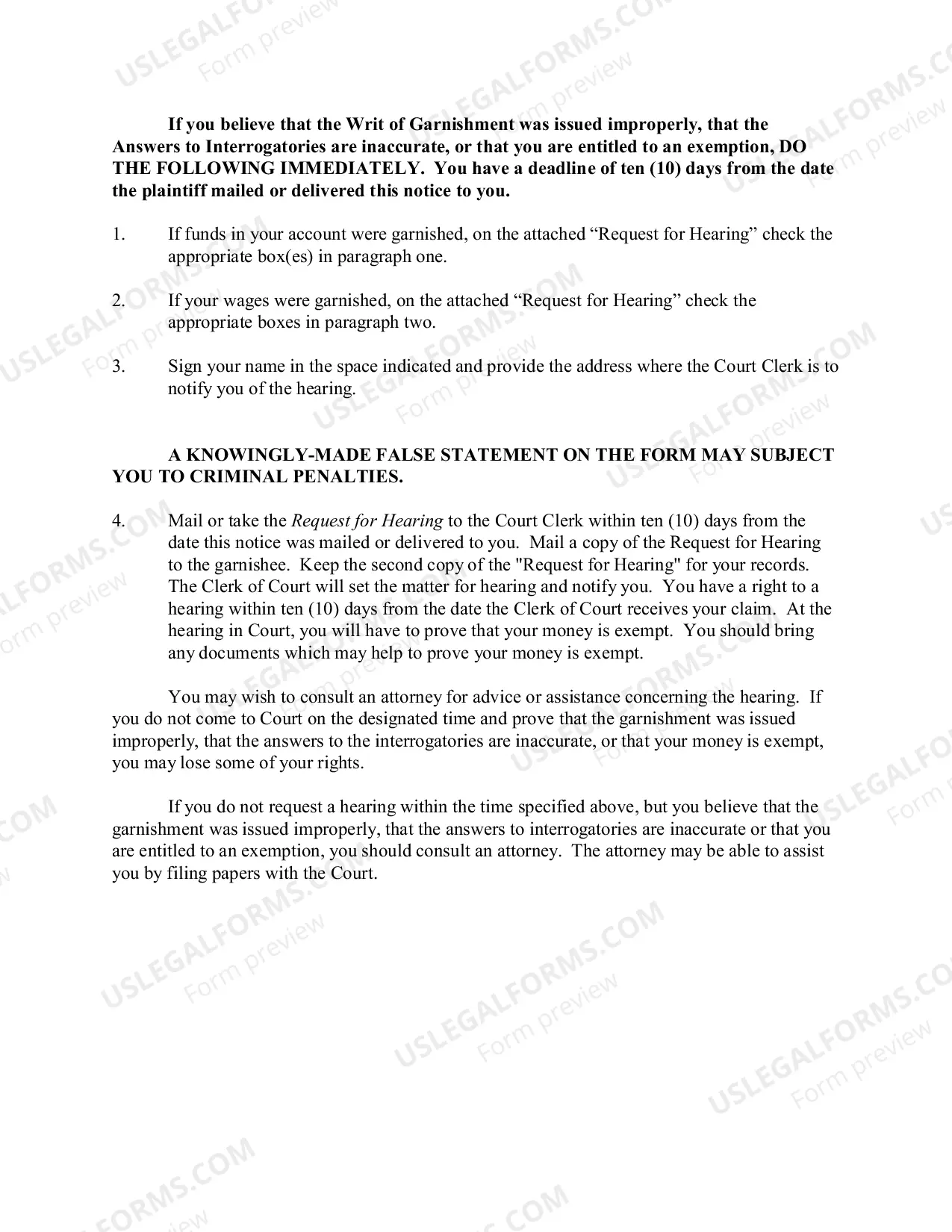 Preview Garnishment Packet -Personal Service