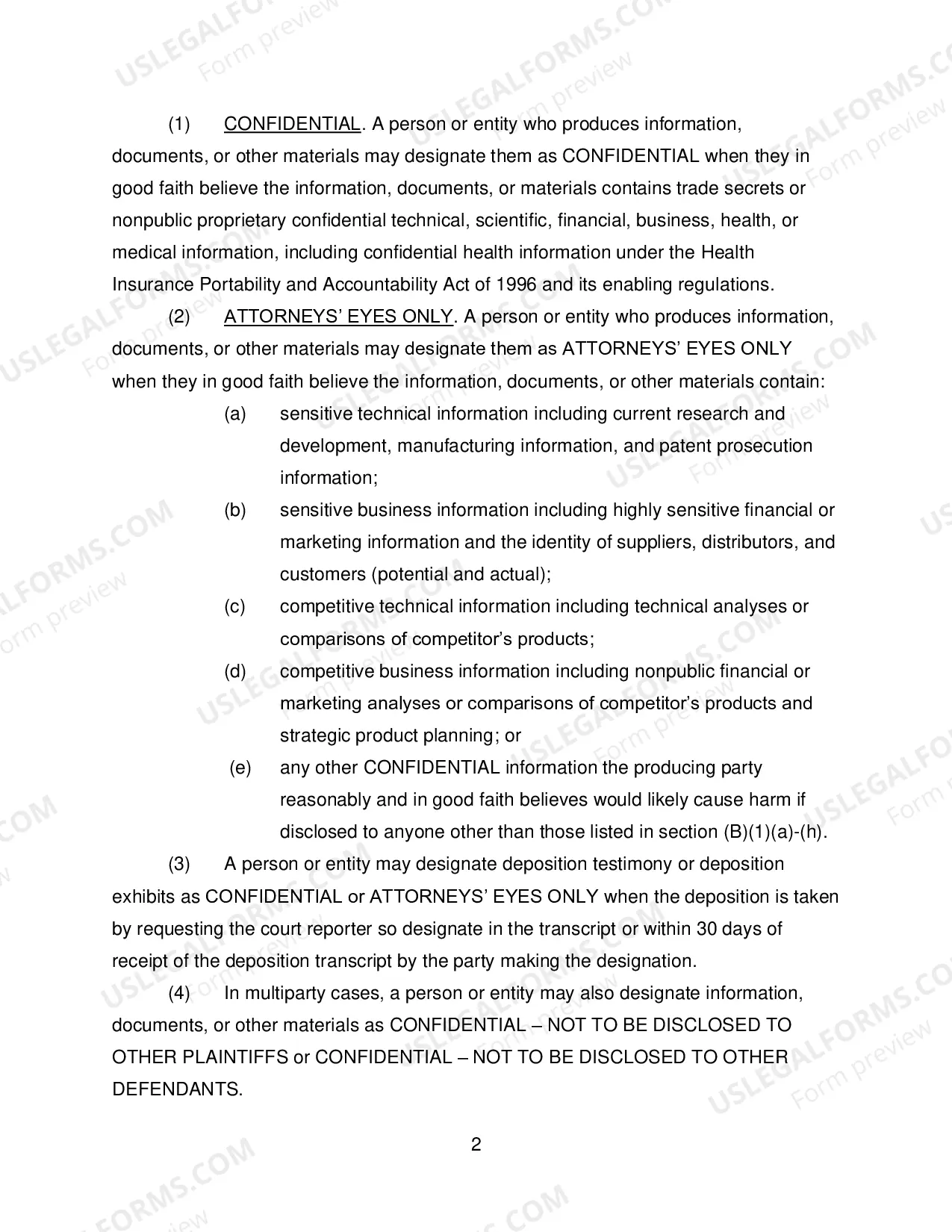 Preview Standard Protective Order