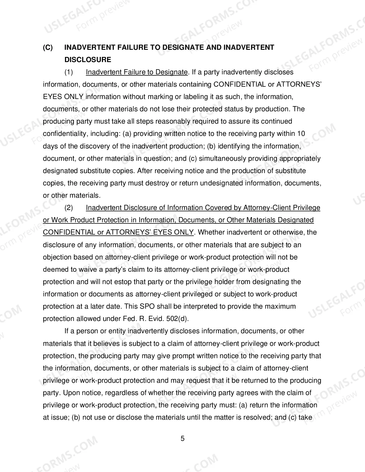 Preview Standard Protective Order