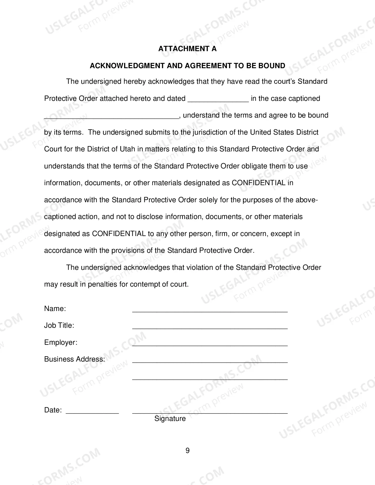 Preview Standard Protective Order