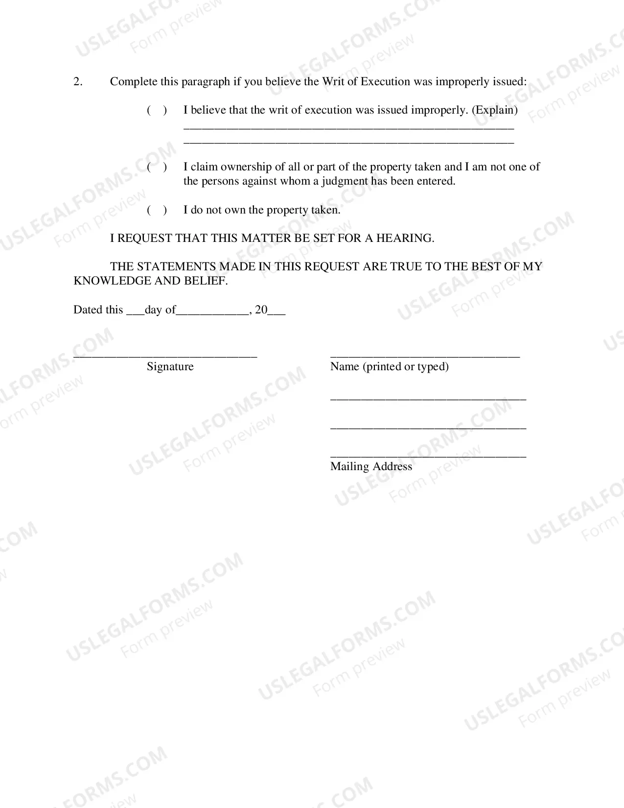 Preview Writ of Execution Packet