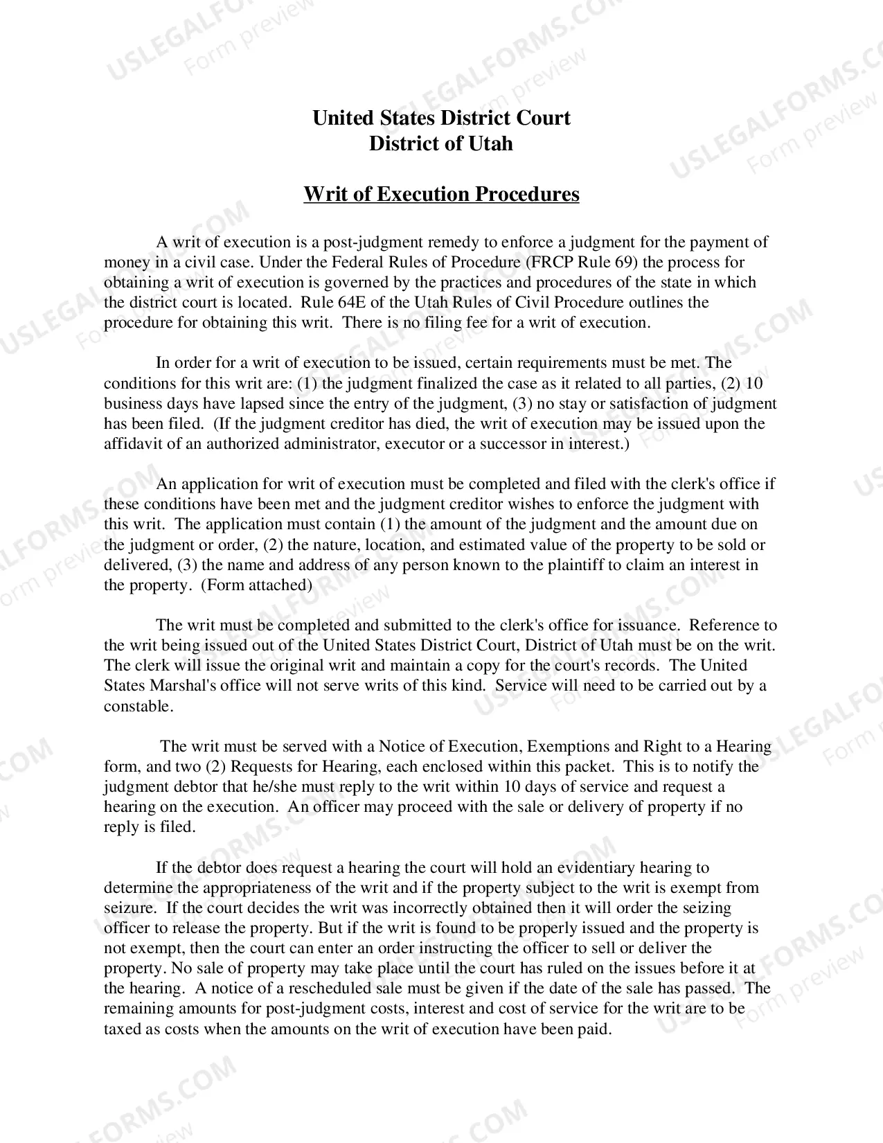 Preview Writ of Execution Packet