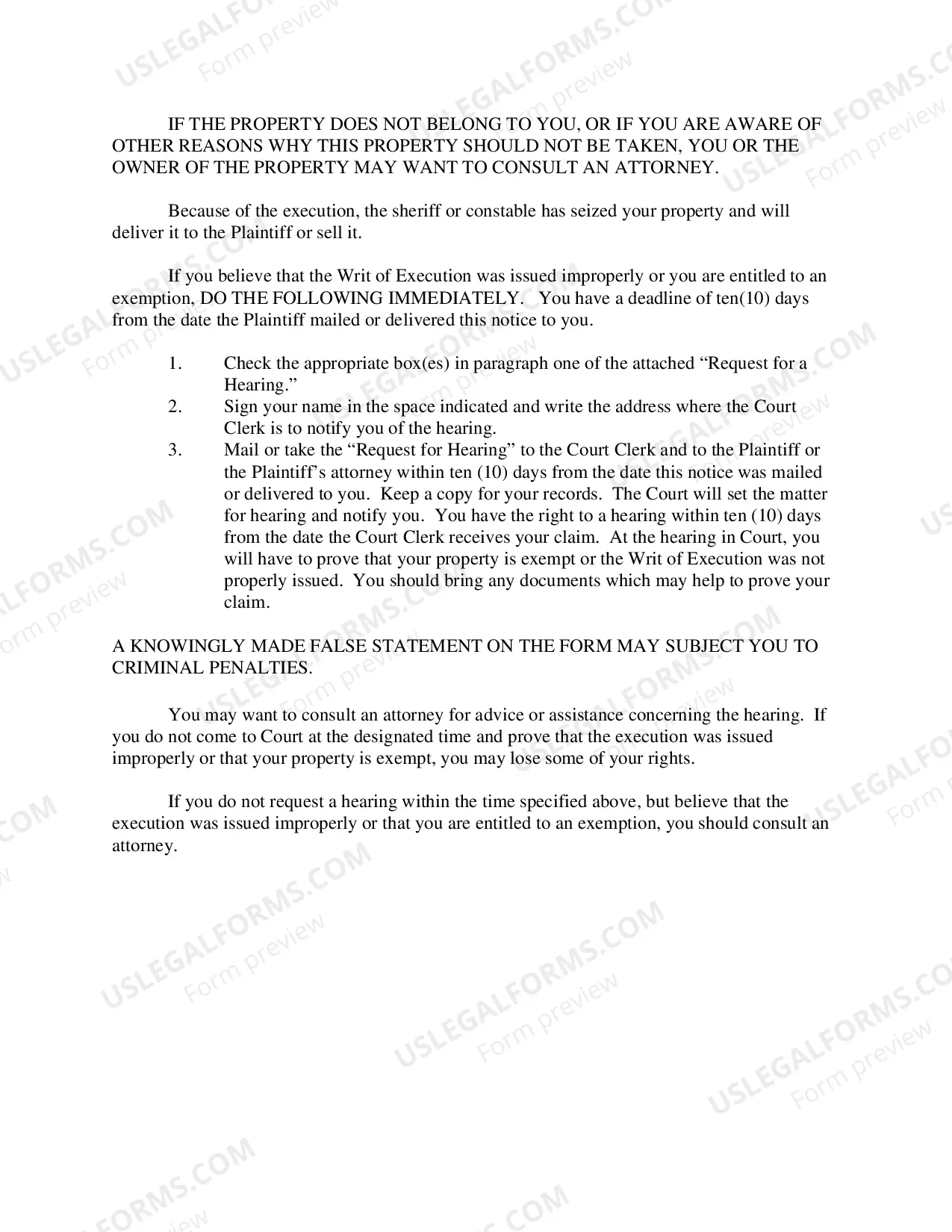 Preview Writ of Execution Packet