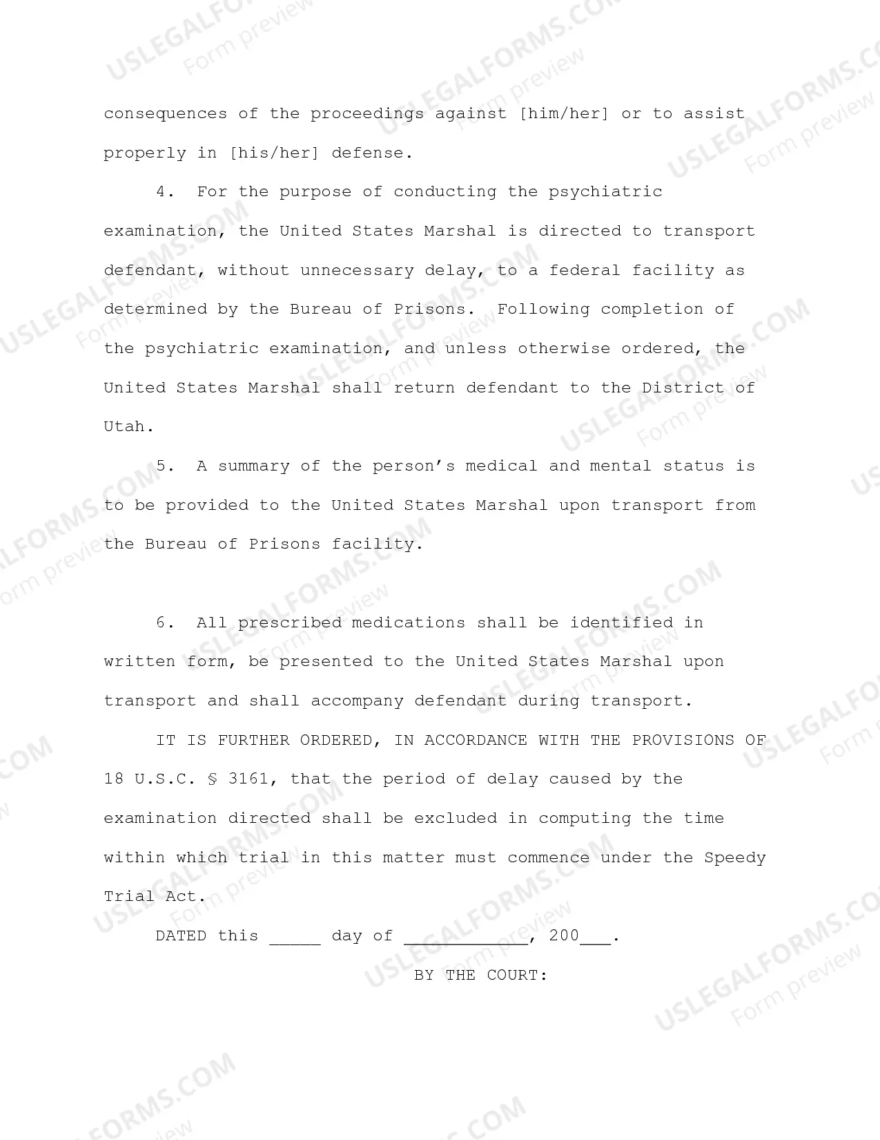 Preview Proposed Order for Psychiatric Examination and Report (Competency)