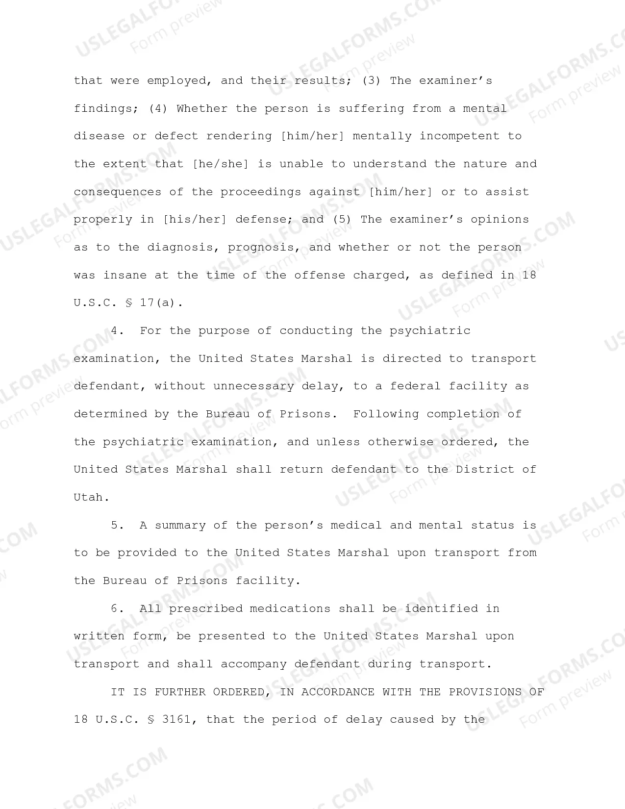 Preview Proposed Order for Psychiatric Examination and Report (Competency and Insanity)