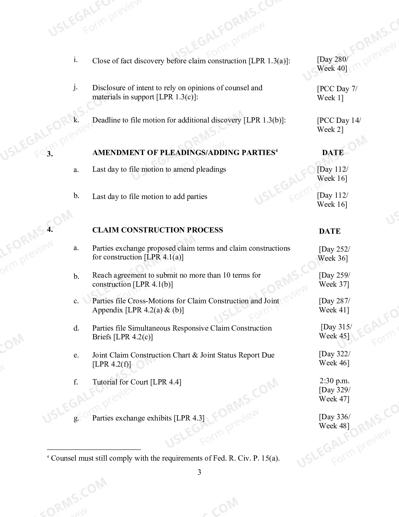 Preview Proposed Patent Case Scheduling Order (sample) (Updated 4/2/2018)