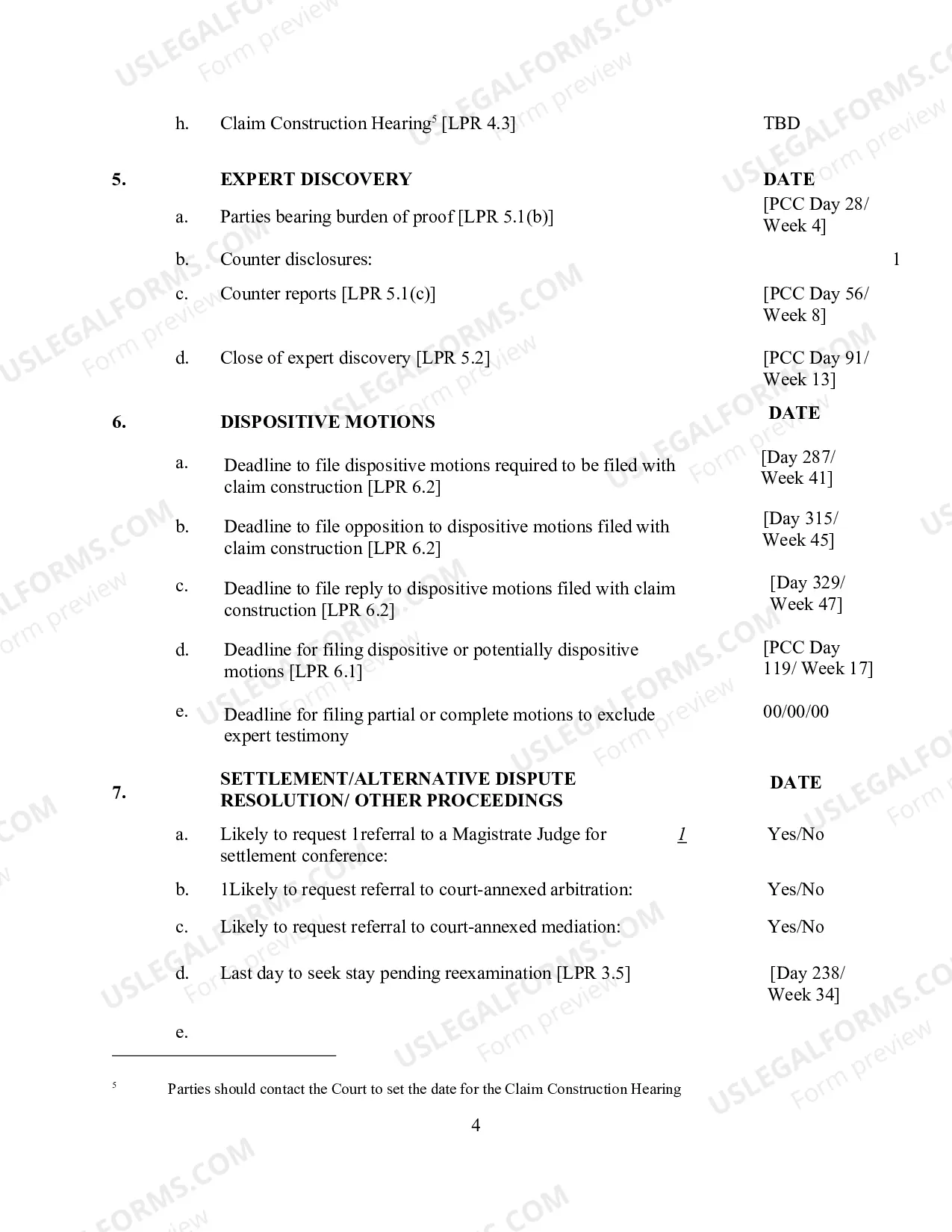 Preview Proposed Patent Case Scheduling Order (sample) (Updated 4/2/2018)