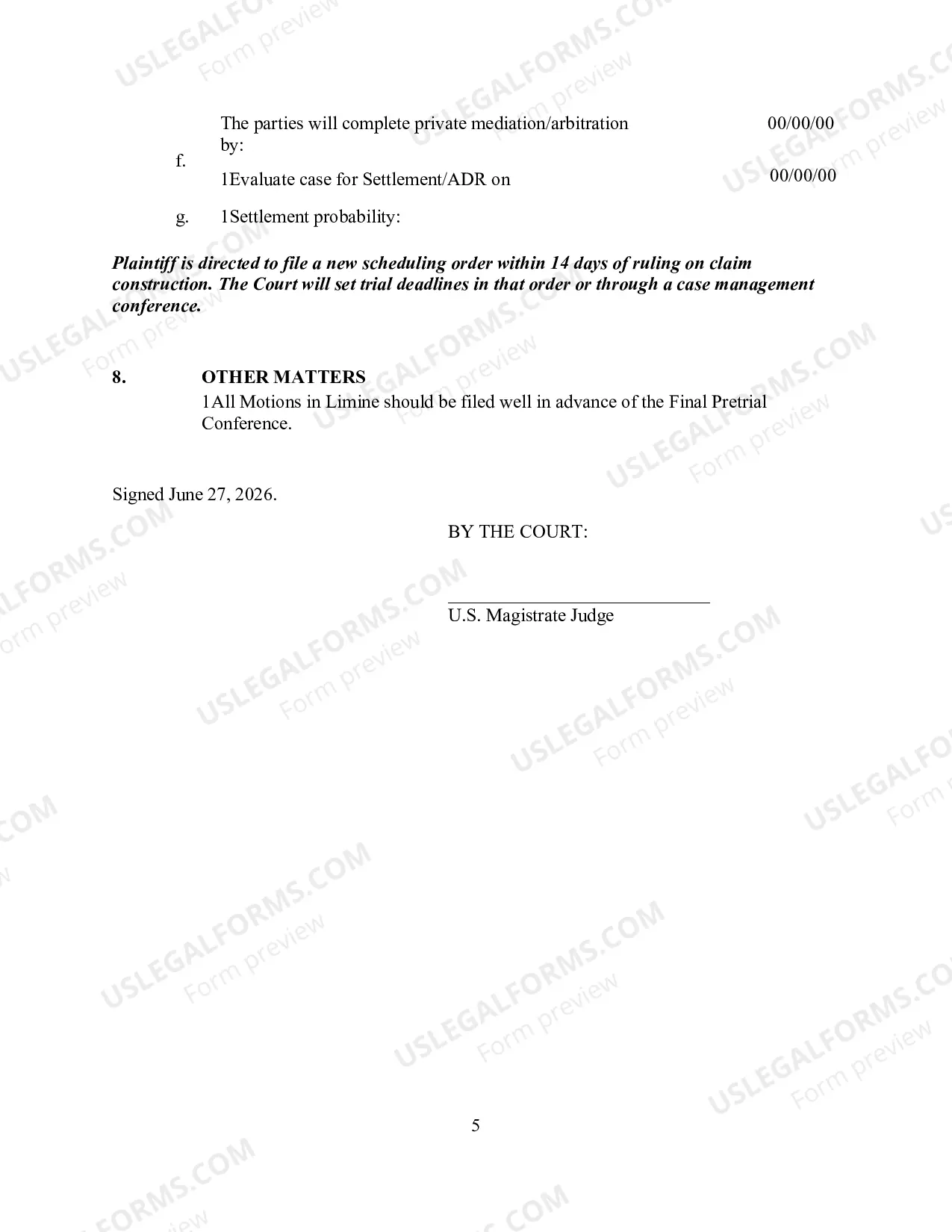 Preview Proposed Patent Case Scheduling Order (sample) (Updated 4/2/2018)