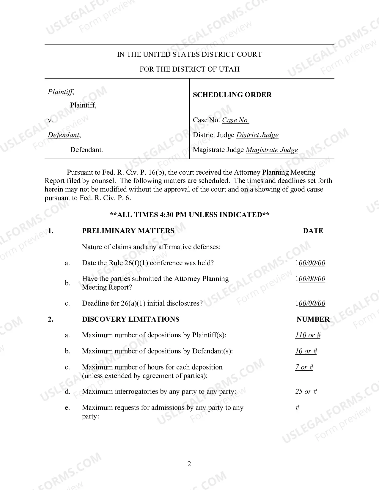Preview Proposed Scheduling Order (