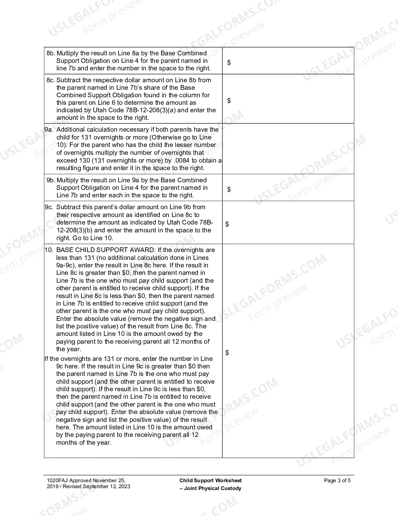 Preview Child Support Obligation Worksheet (Joint Physical Custody)