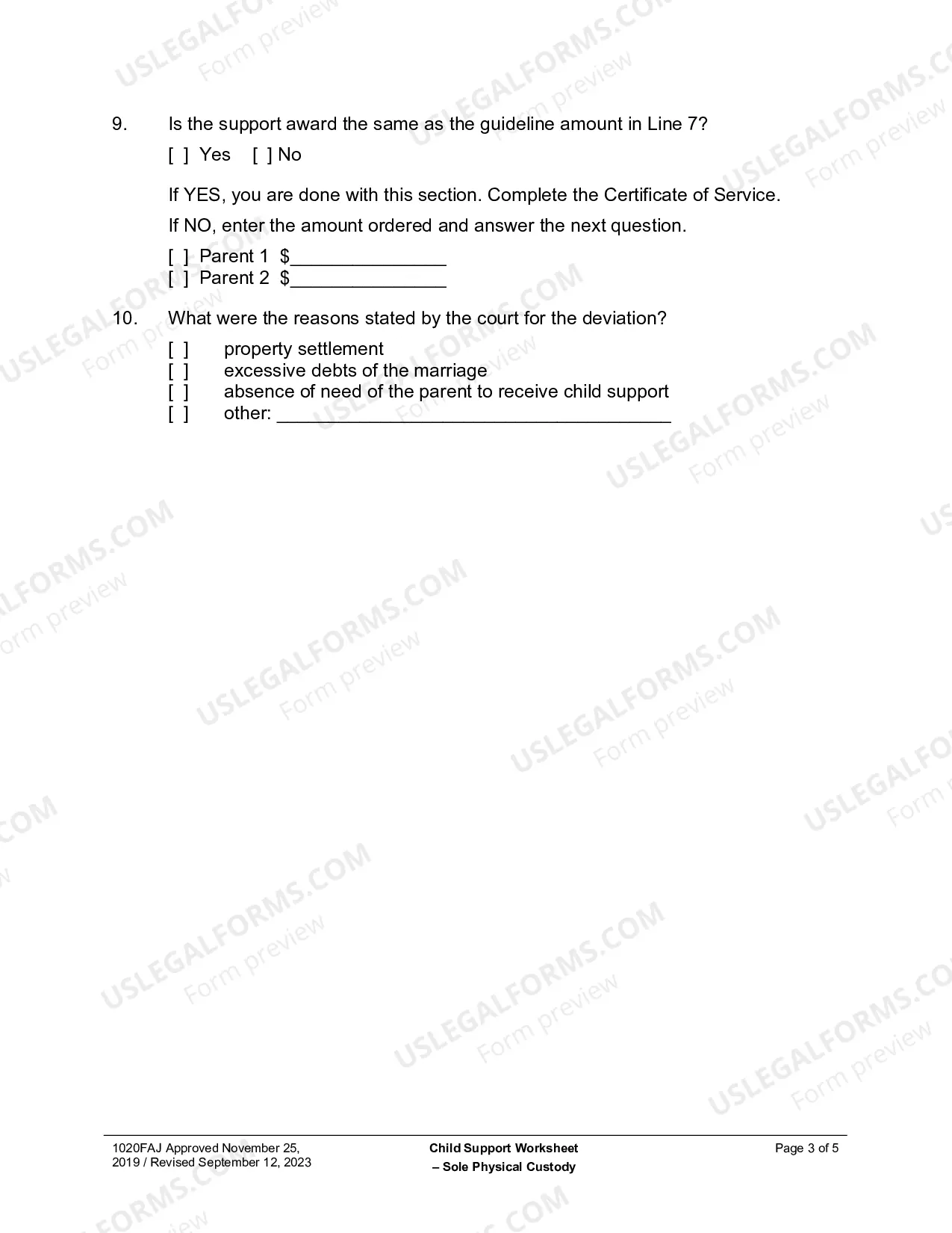 Preview Child Support Obligation Worksheet (Sole Custody And Paternity)