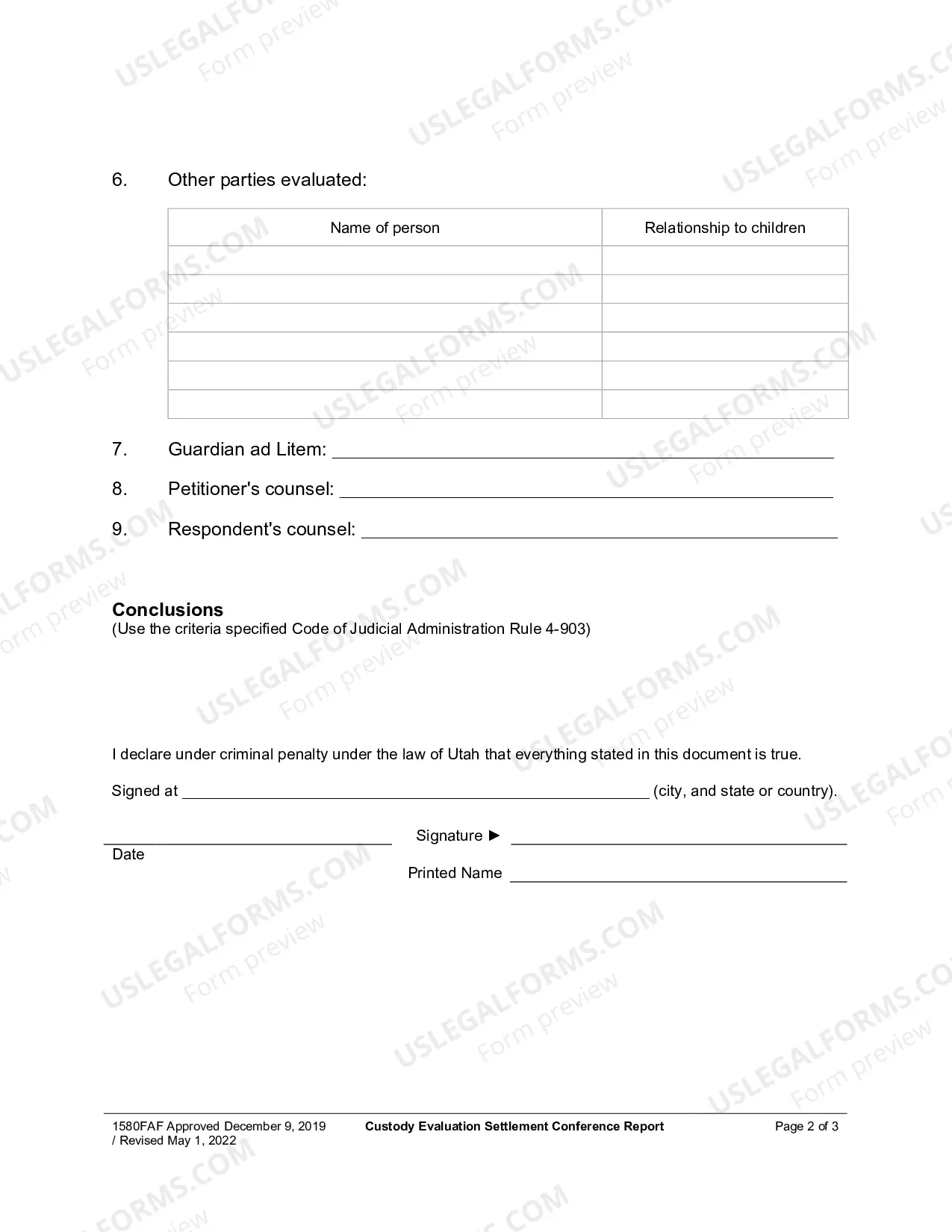 Preview Child Custody Settlement Conference Report