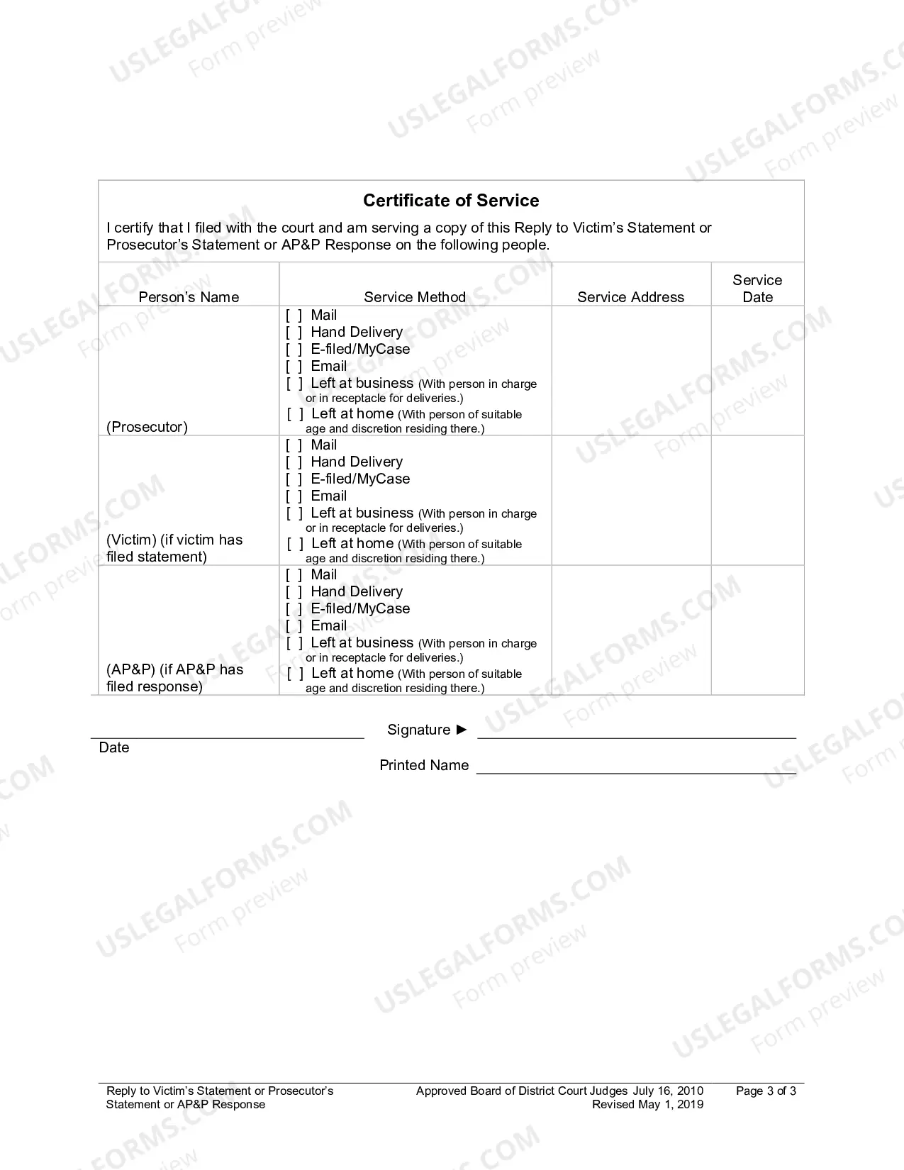 Preview Reply to Victim's or Prosecutor's Statement