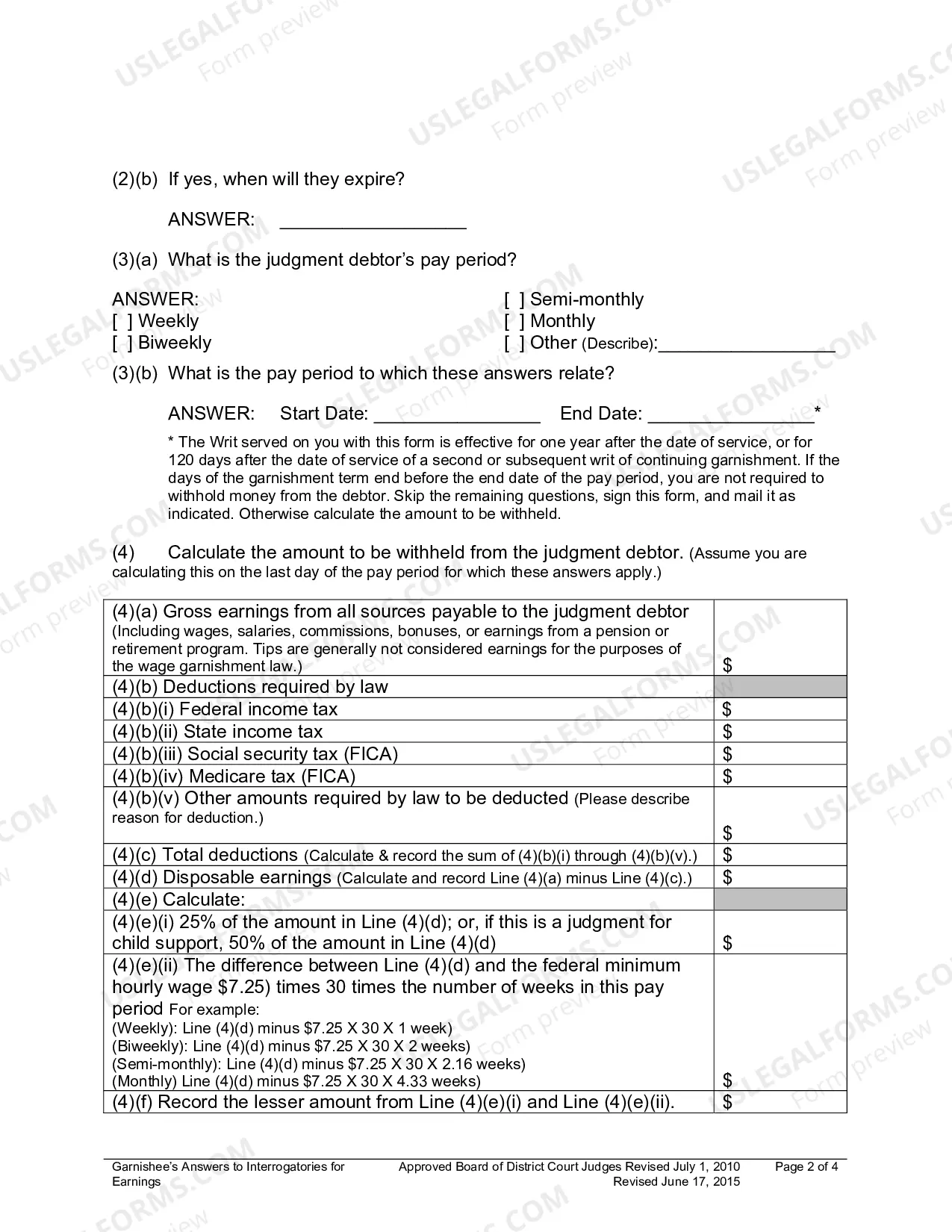 Preview Garnishees Answers To Interrogatories For Earnings