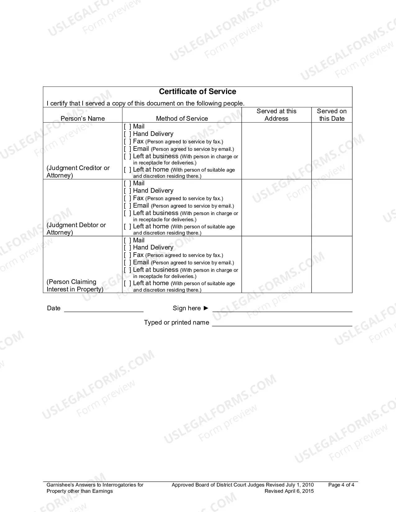 Preview Garnishees Answers To Interrogatories For Property Other Than Earnings