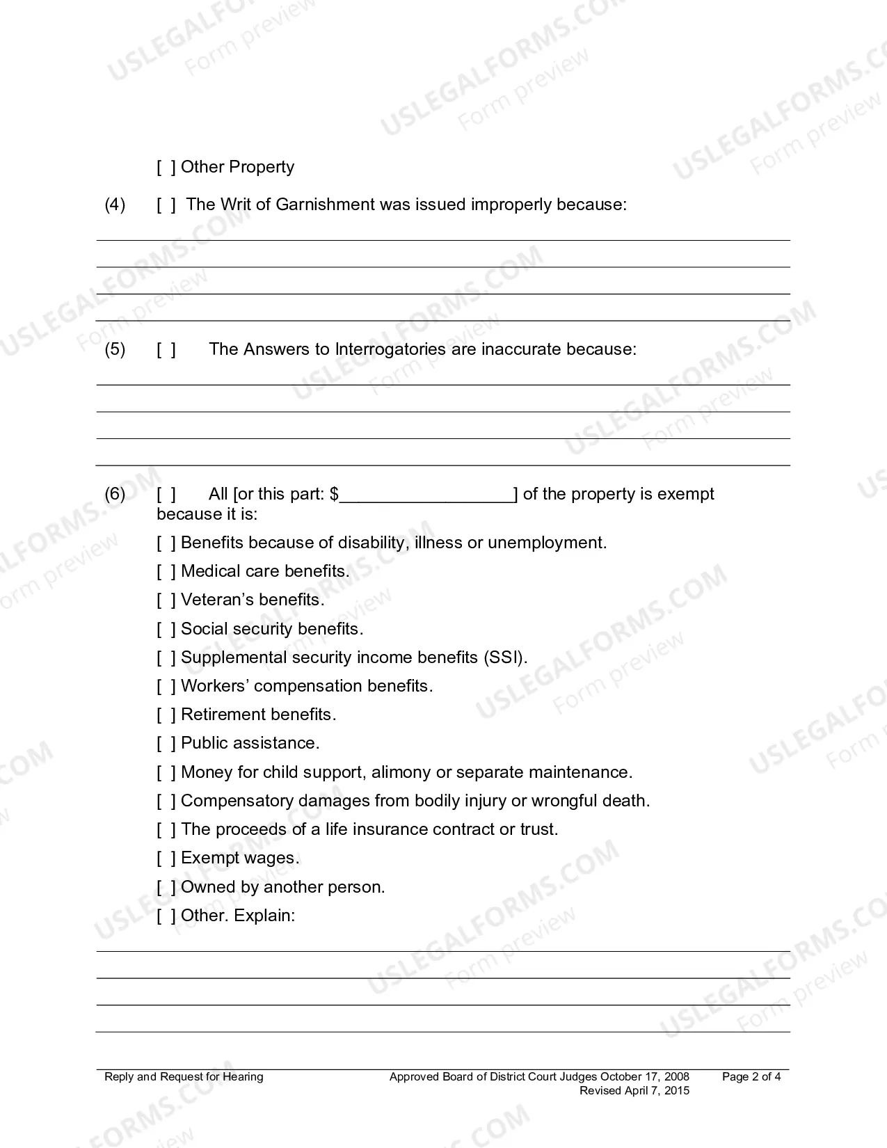 Preview Reply And Request For Hearing