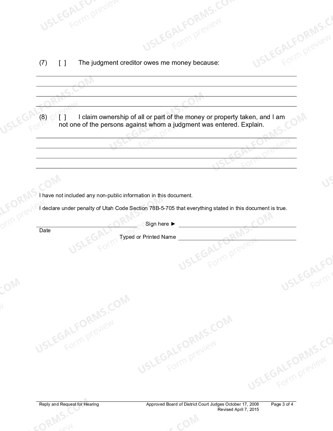 Preview Reply And Request For Hearing