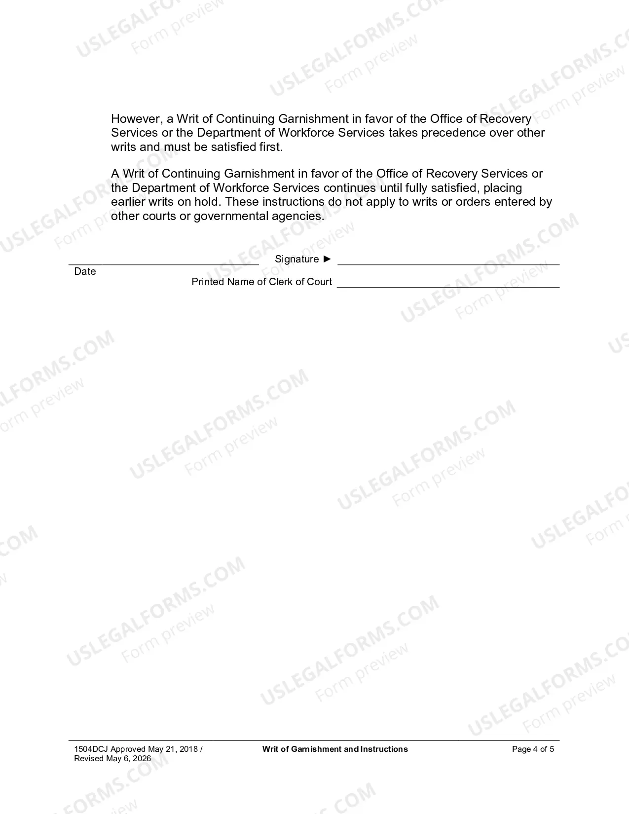 Preview Writ of Garnishment And Instructions - To Garnish Debtor's Other Personal Property