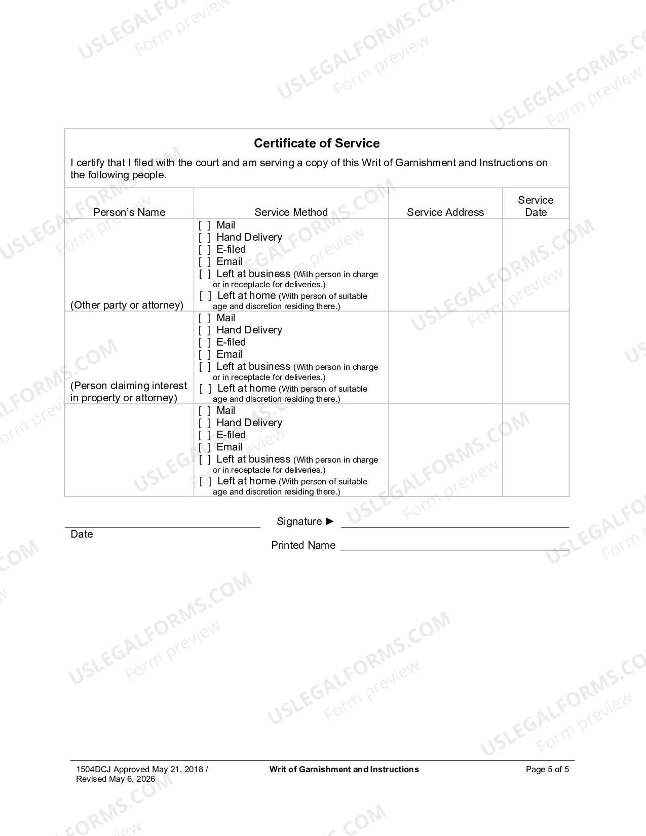Preview Writ of Garnishment And Instructions - To Garnish Debtor's Other Personal Property