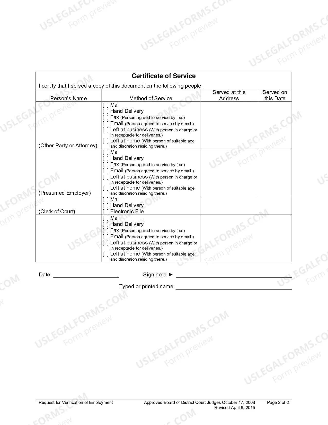 Preview Request for Verification of Employment