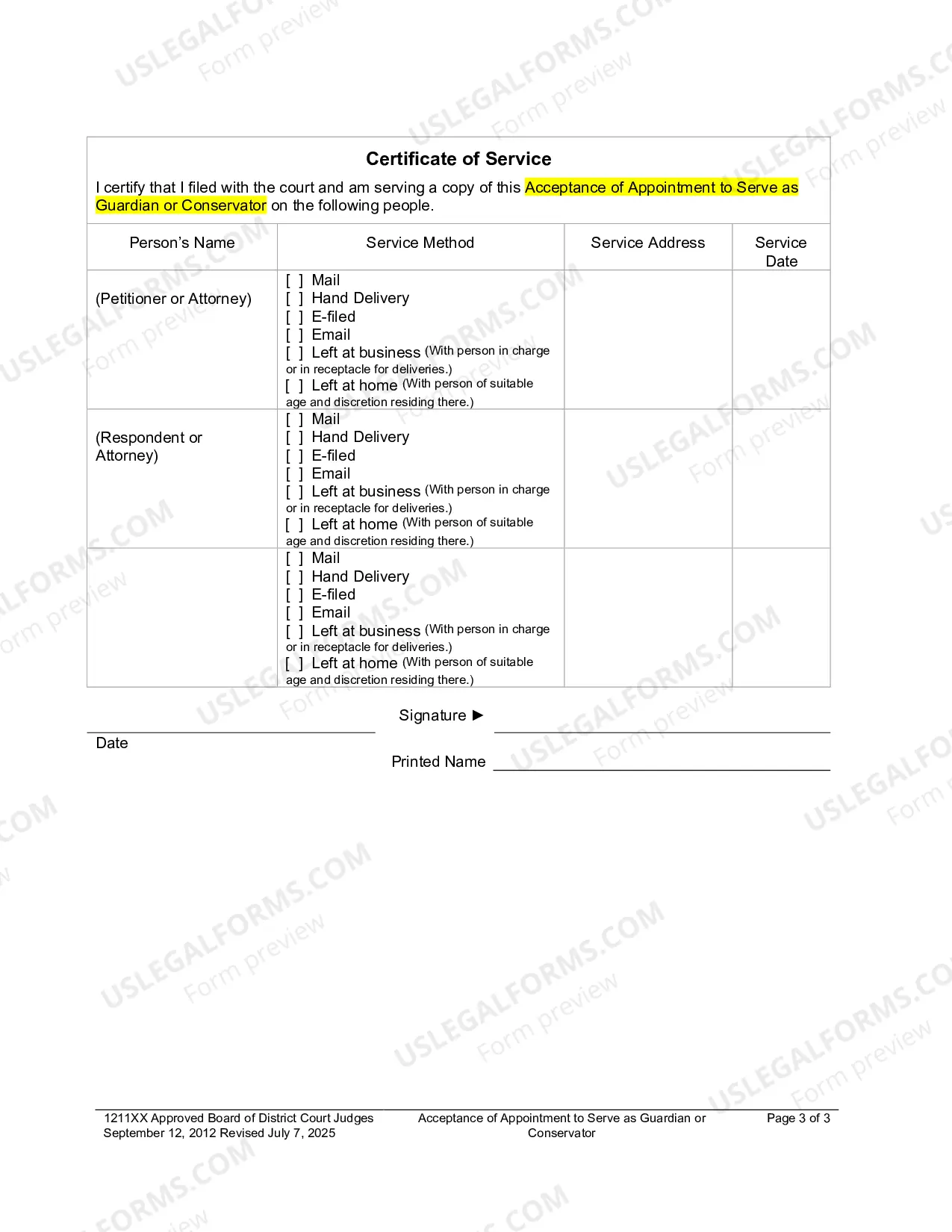 Preview Acceptance of Appointment