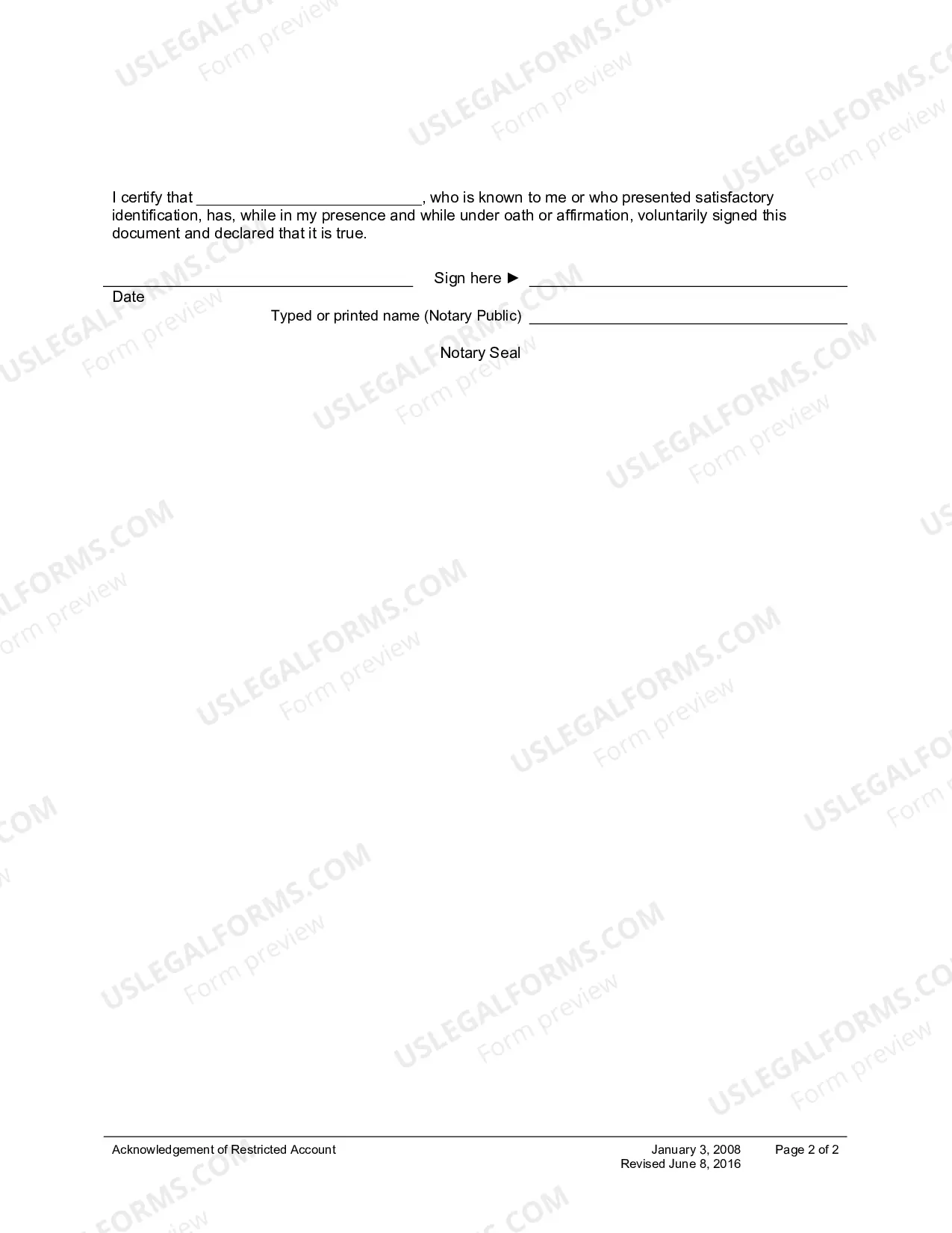 Preview Acknowledgement of Restricted Account