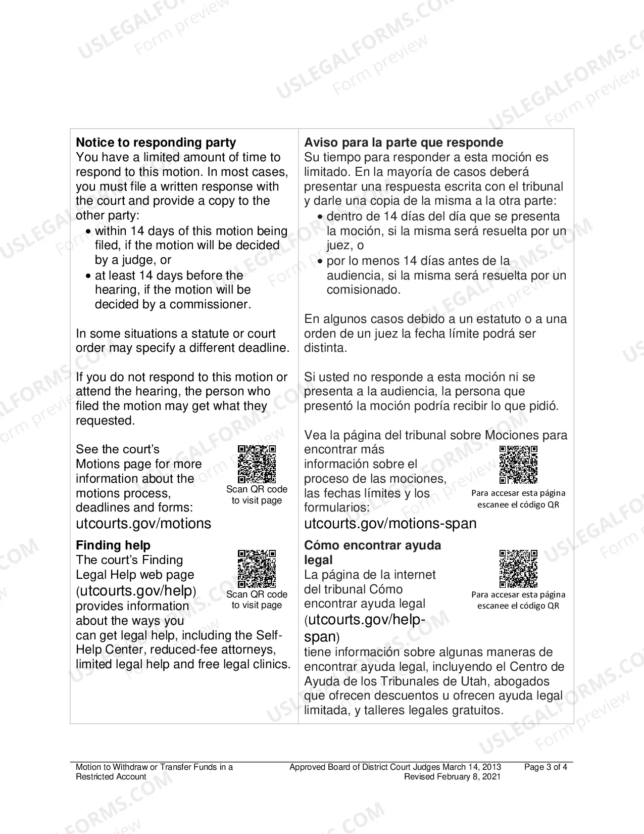 Preview Motion To Withdraw Or Transfer Funds In Restricted Account