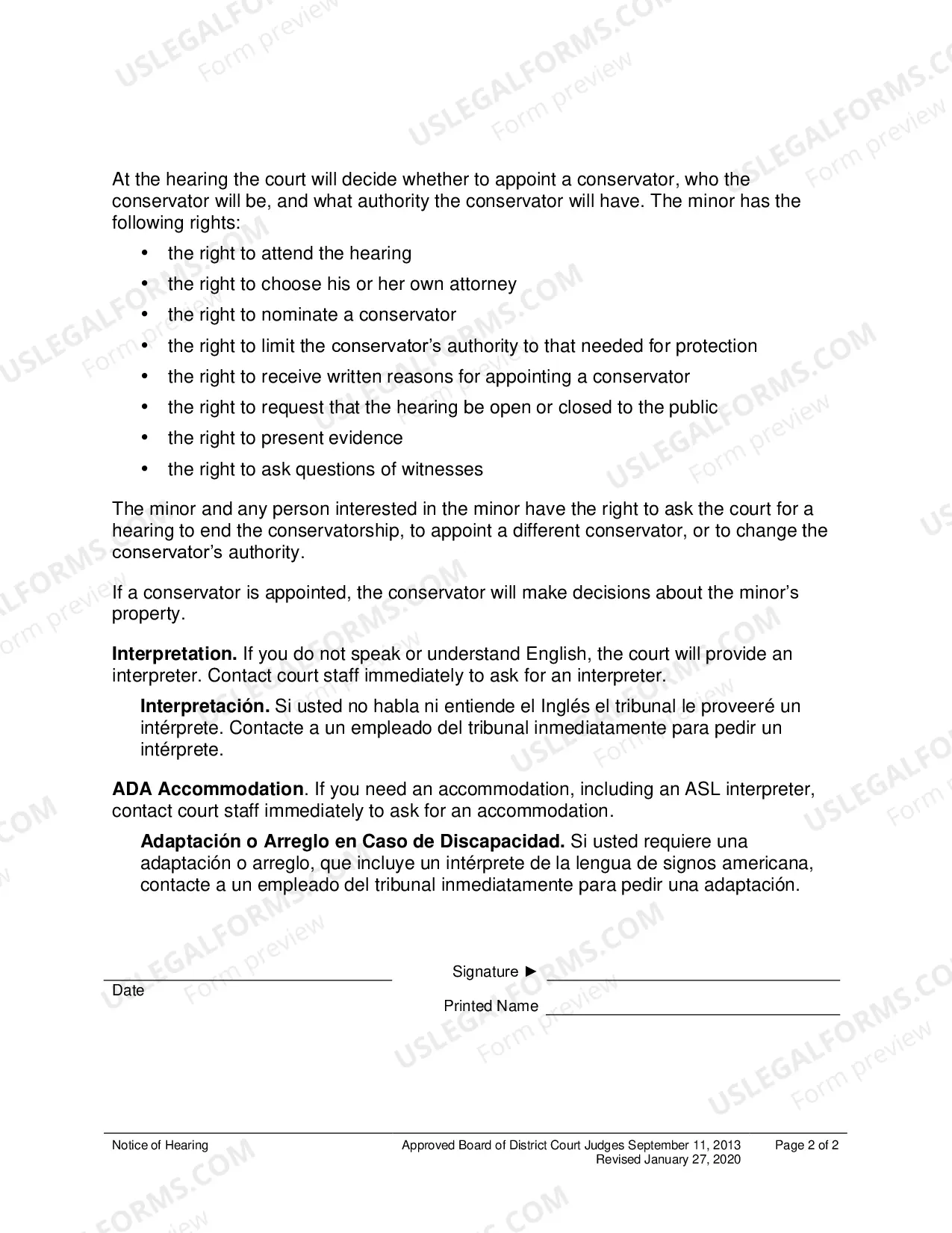 Preview Notice of Hearing (Minor Conservatorship)