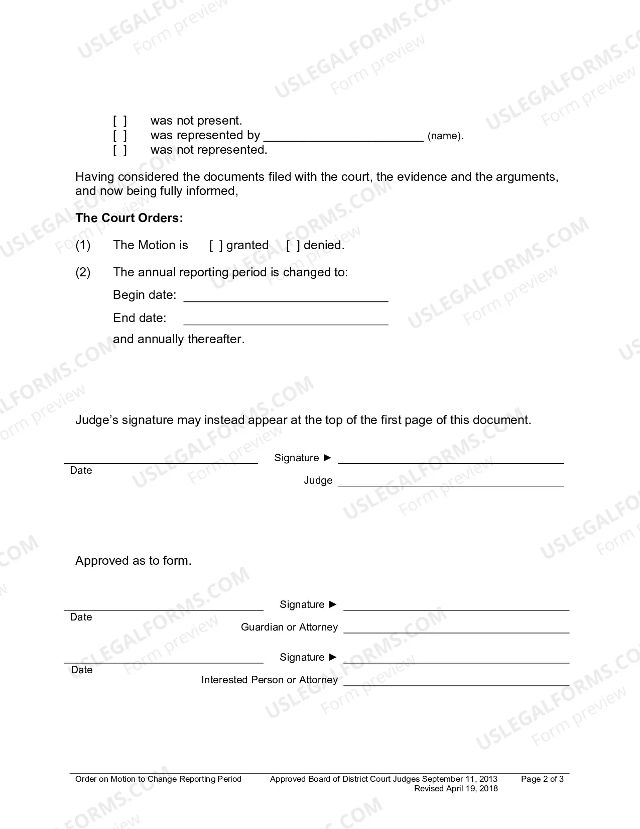 Preview Order On Motion To Change Reporting Period (Minor)
