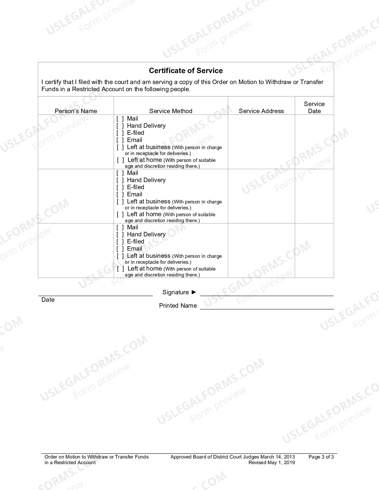 Preview Order On Motion To Withdraw Or Transfer Funds In Restricted Account