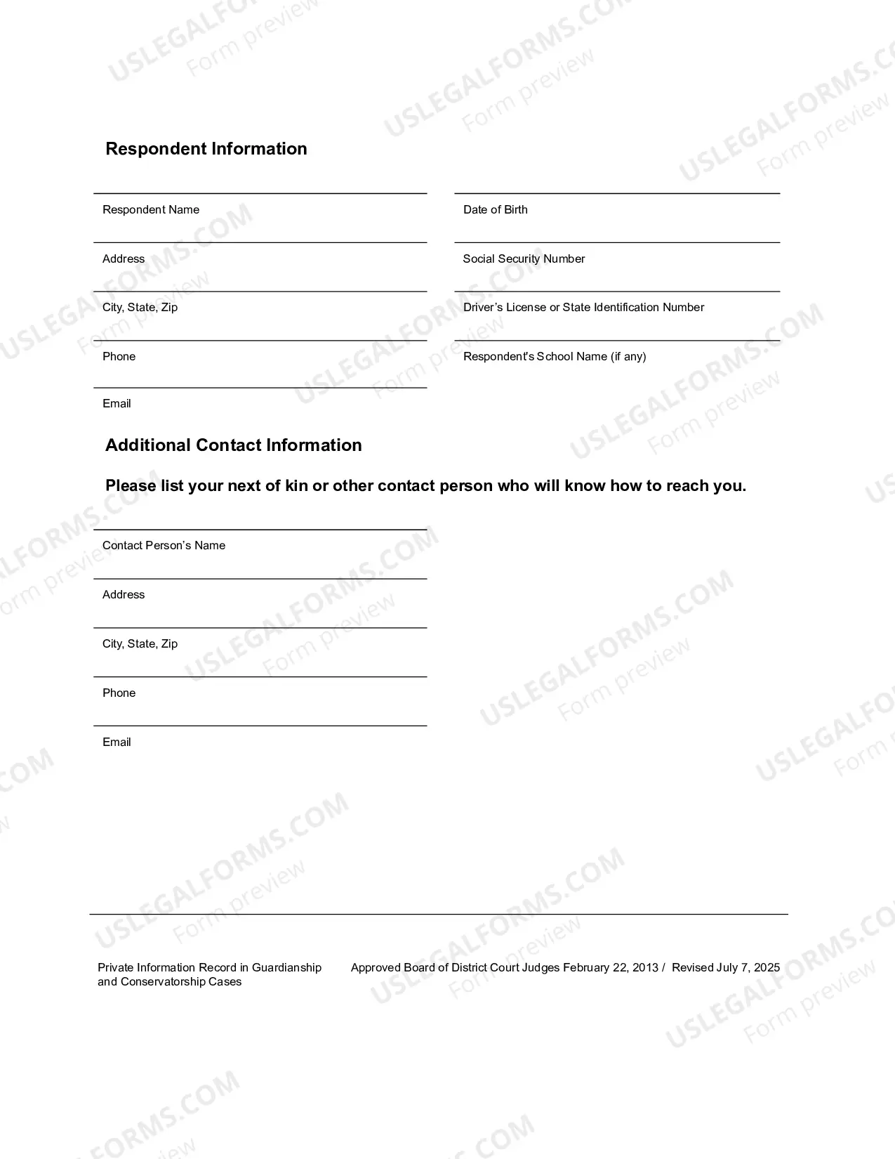Preview Private Information Record In Guardianship And Conservatorship Cases