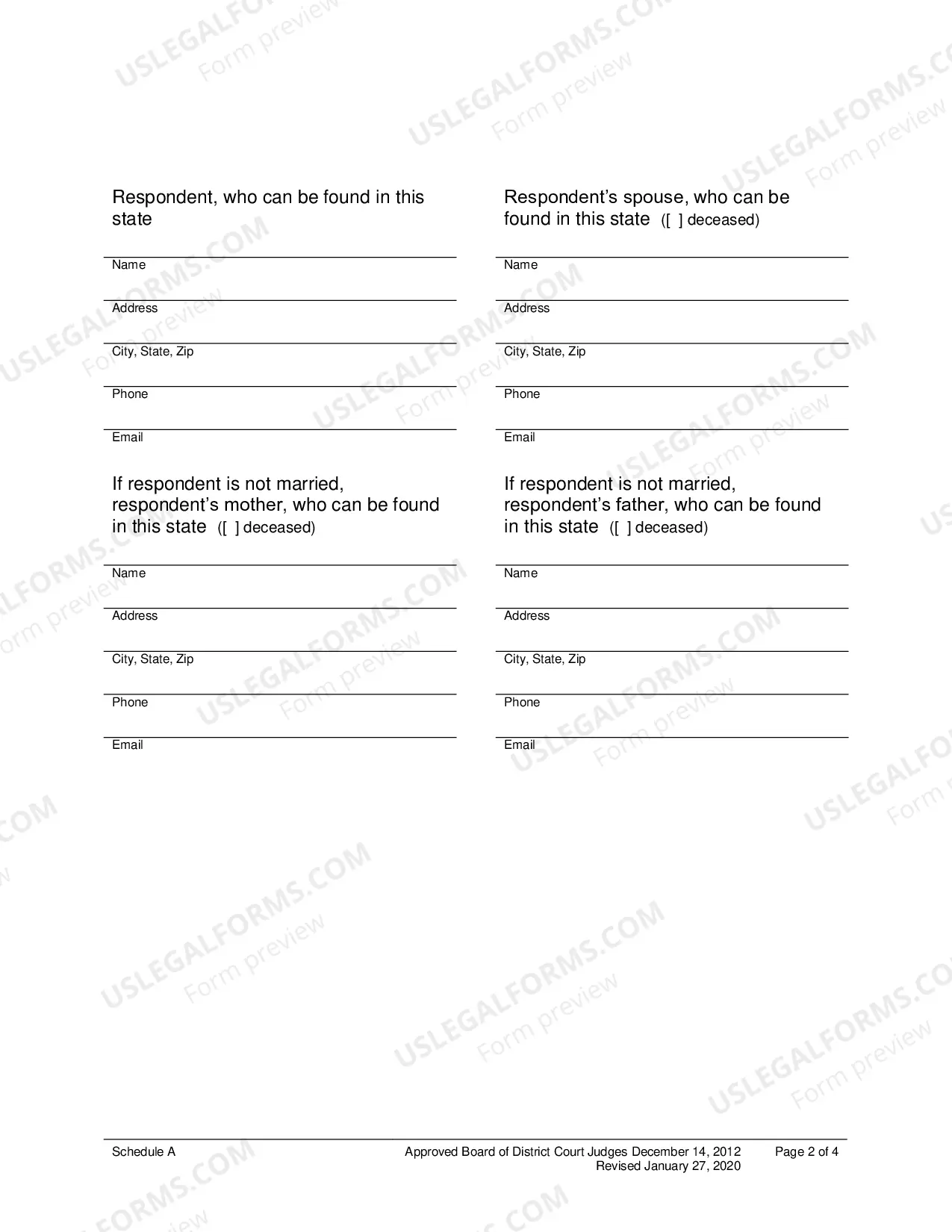 Preview Schedule A - People Who Must Be Served With Notice of Hearing (Minor)