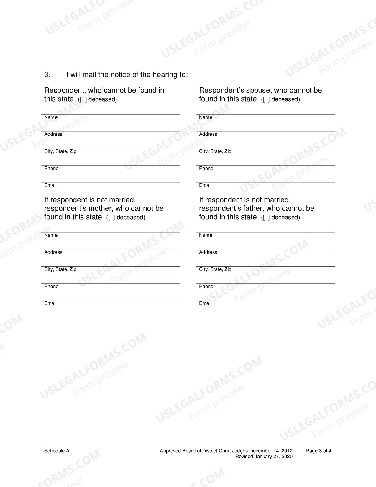 Preview Schedule A - People Who Must Be Served With Notice of Hearing (Minor)