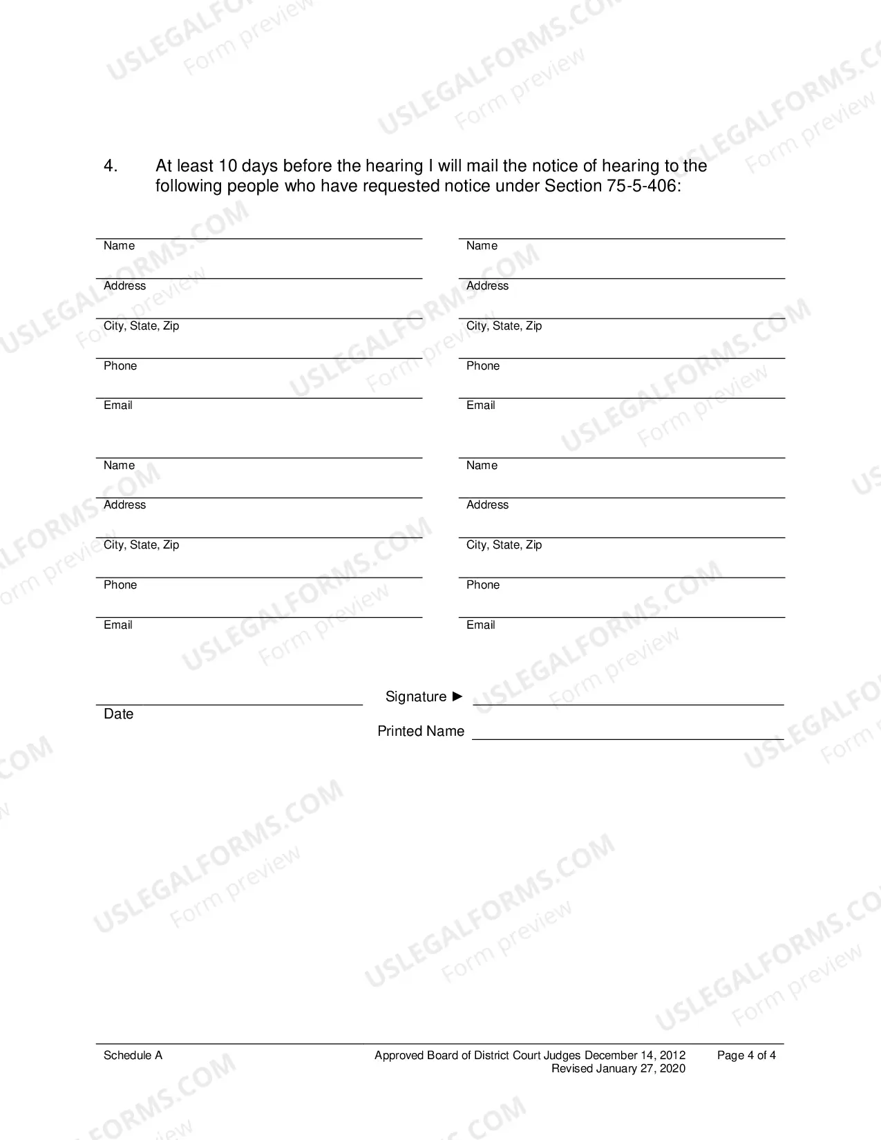 Preview Schedule A - People Who Must Be Served With Notice of Hearing (Minor)