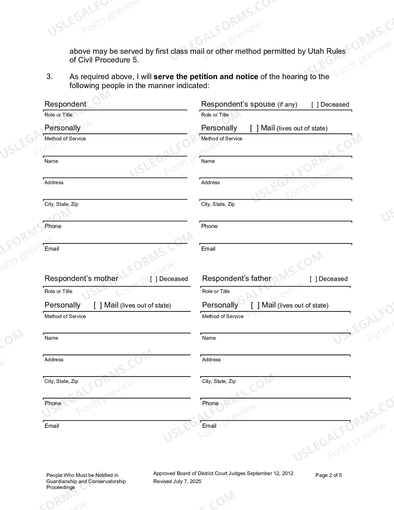 Preview Schedule A - People Who Must Be Served With Notice of Hearing (Respondent)