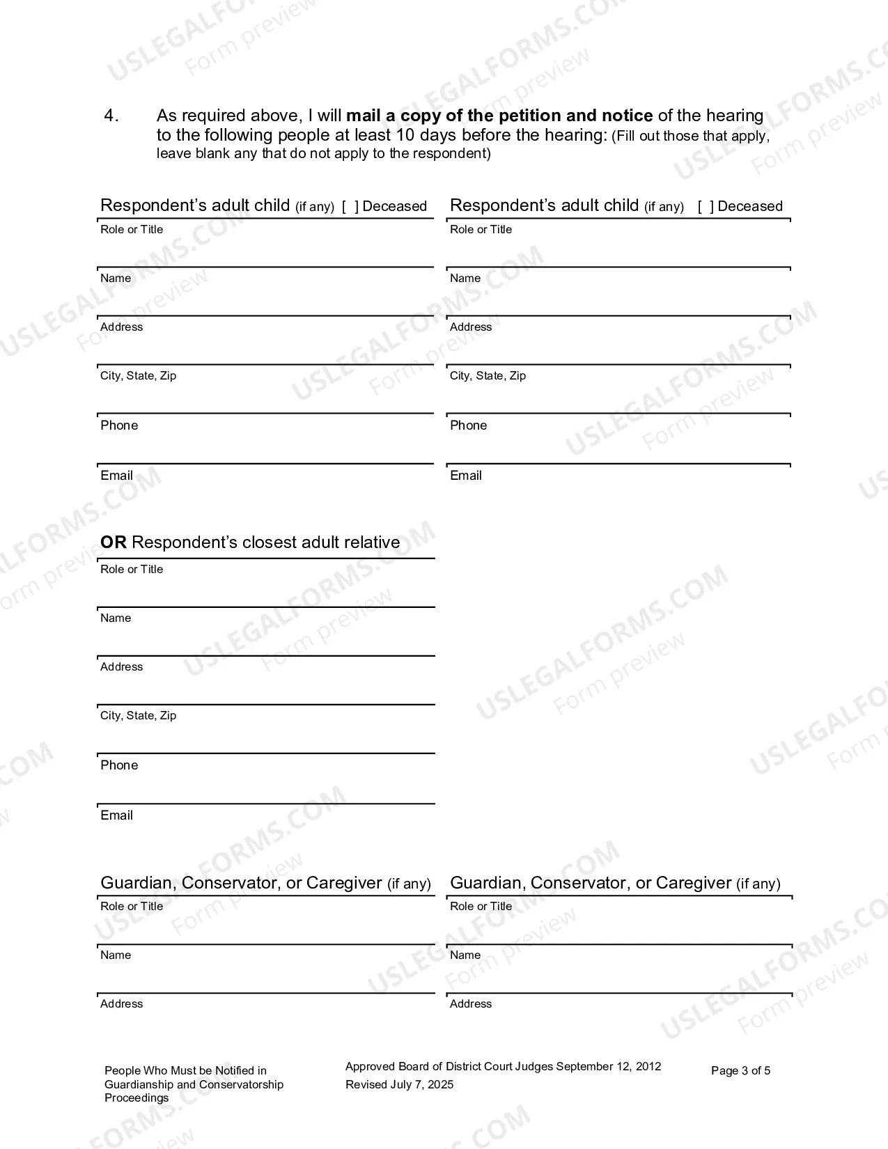 Preview Schedule A - People Who Must Be Served With Notice of Hearing (Respondent)