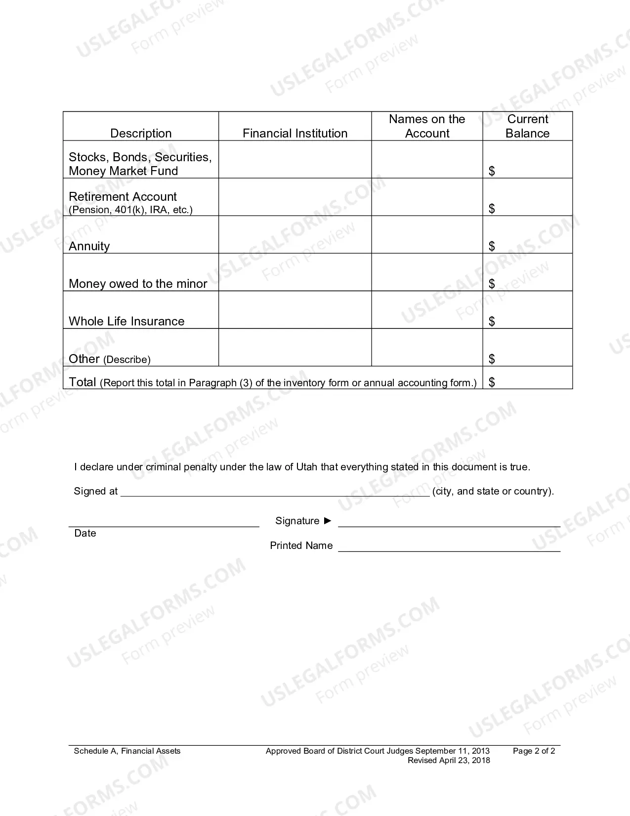 Preview Schedule A Financial Assets